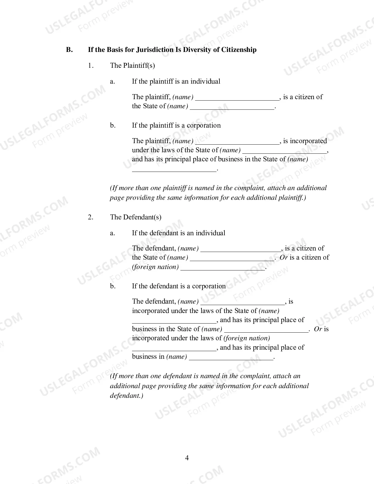 Preview Pro Se (Non Prisoner) Complaint Form