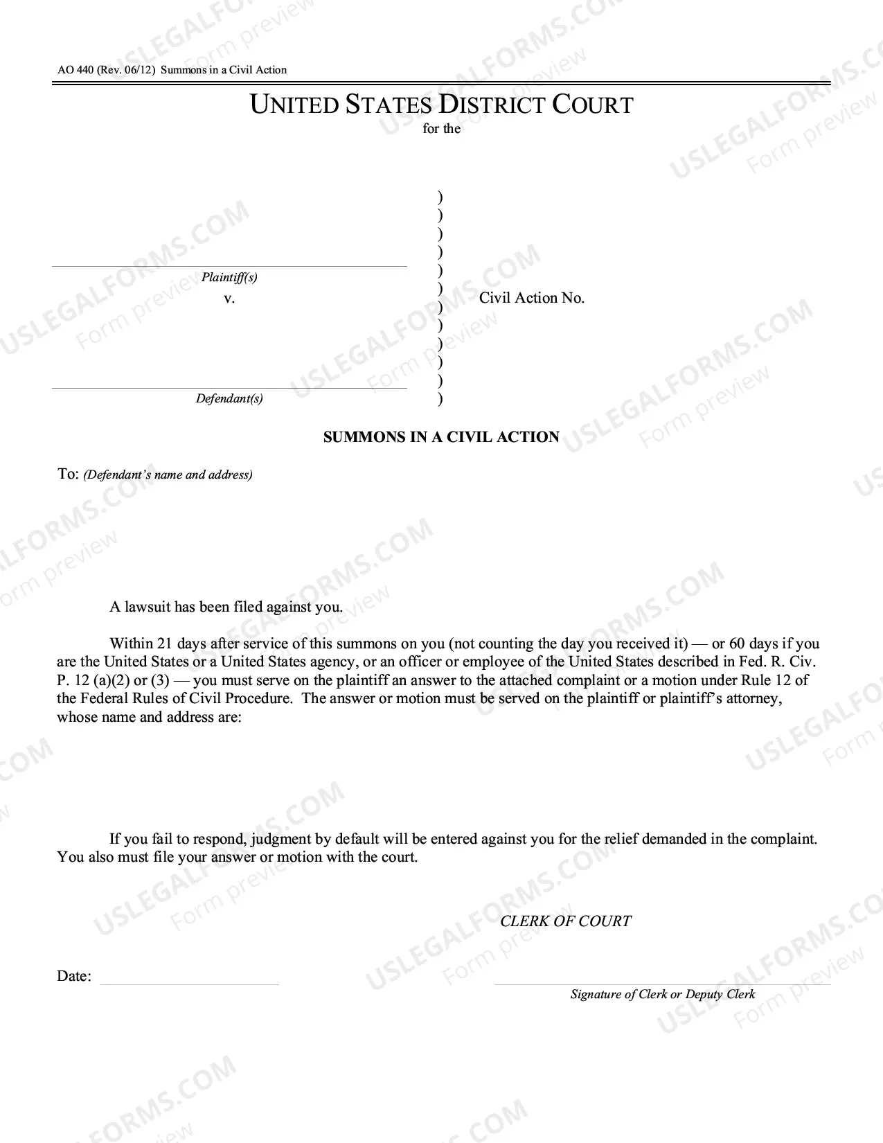 Preview Pro Se (Non Prisoner) Complaint Form