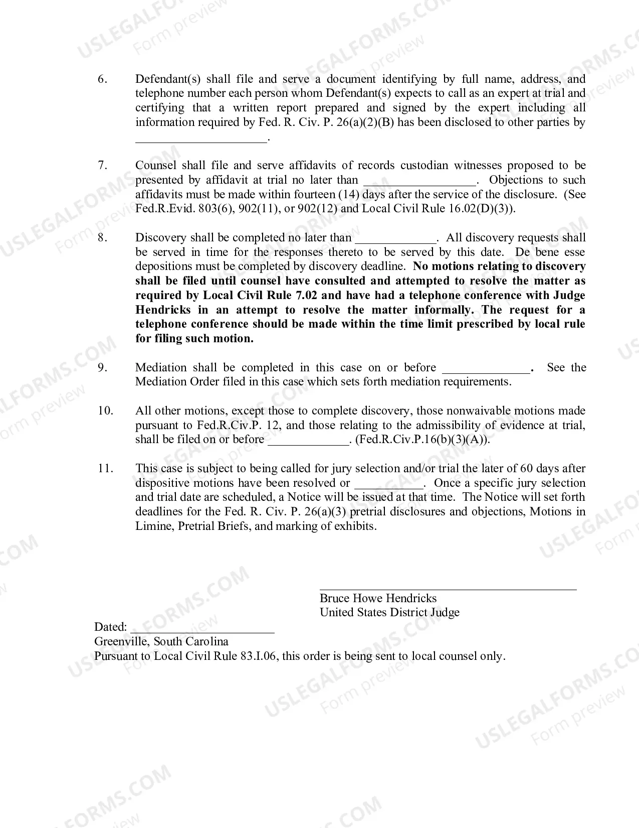 Preview Hendricks Scheduling Order (Amended Conference and Scheduling Order)