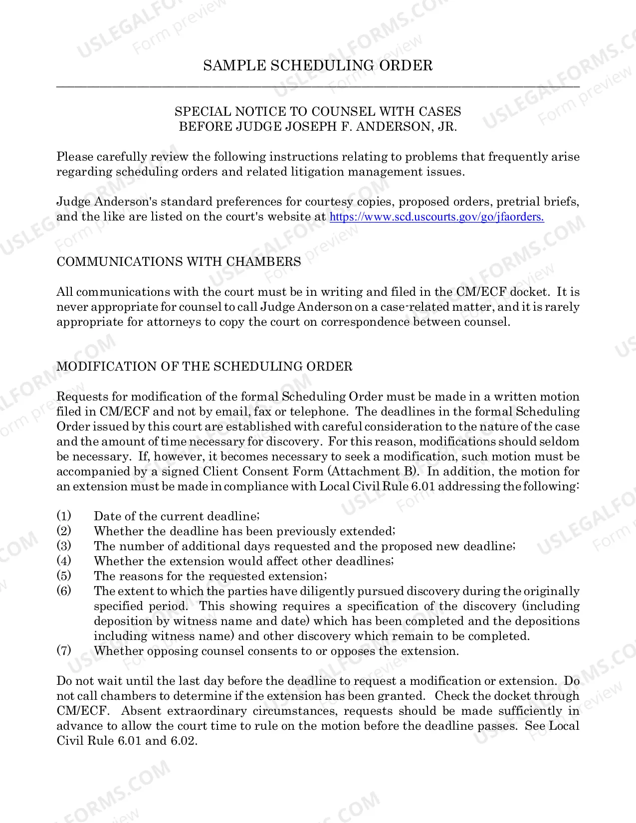 Preview Joe Anderson Scheduling Order