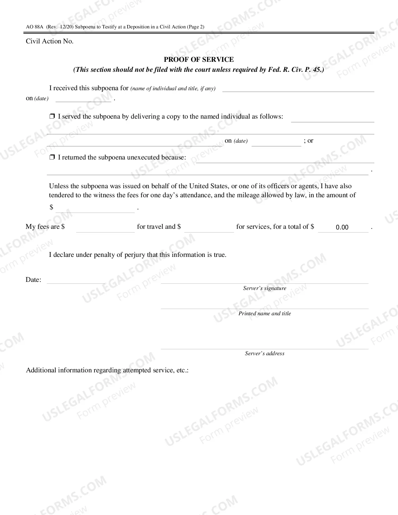 Preview Subpoena Civil AO 88A