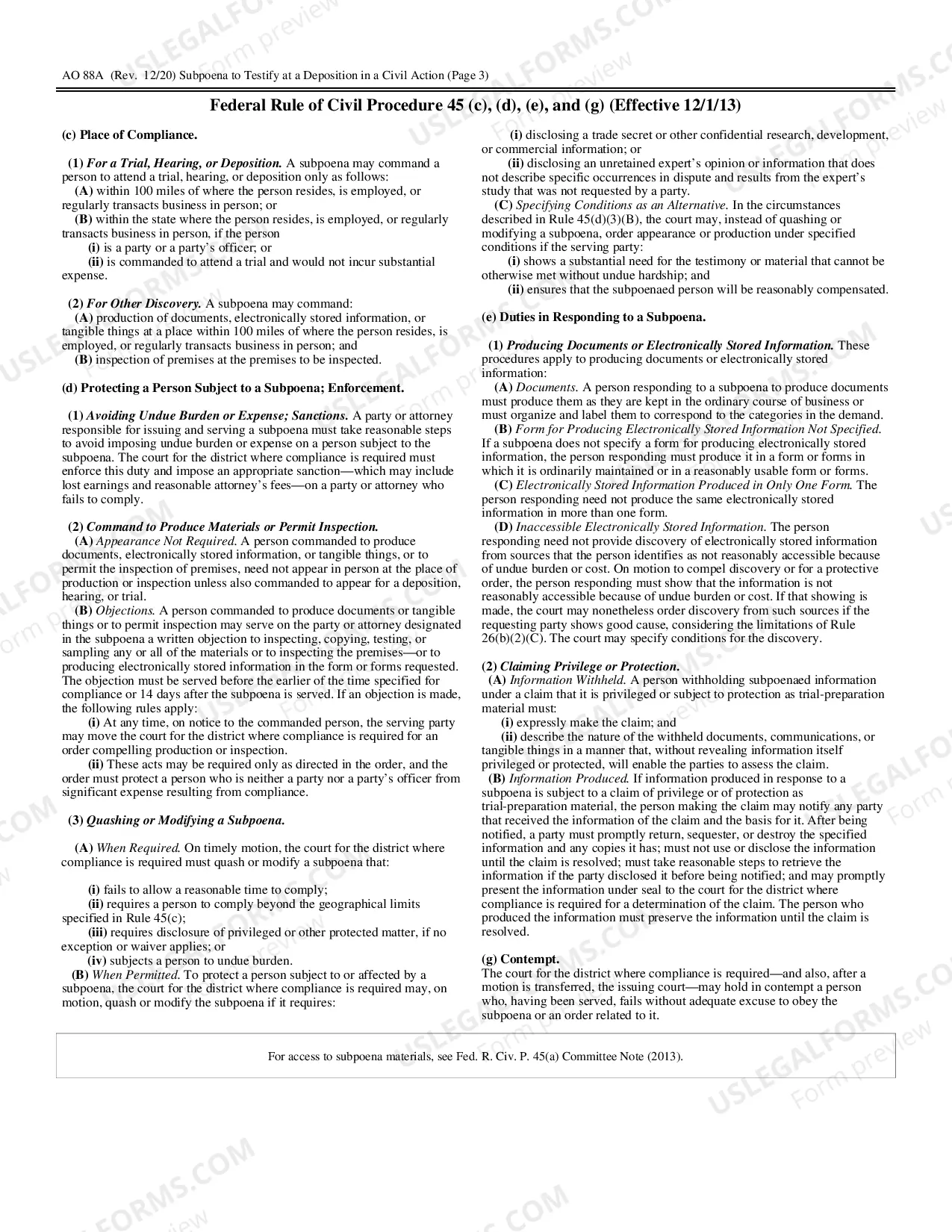 Preview Subpoena Civil AO 88A