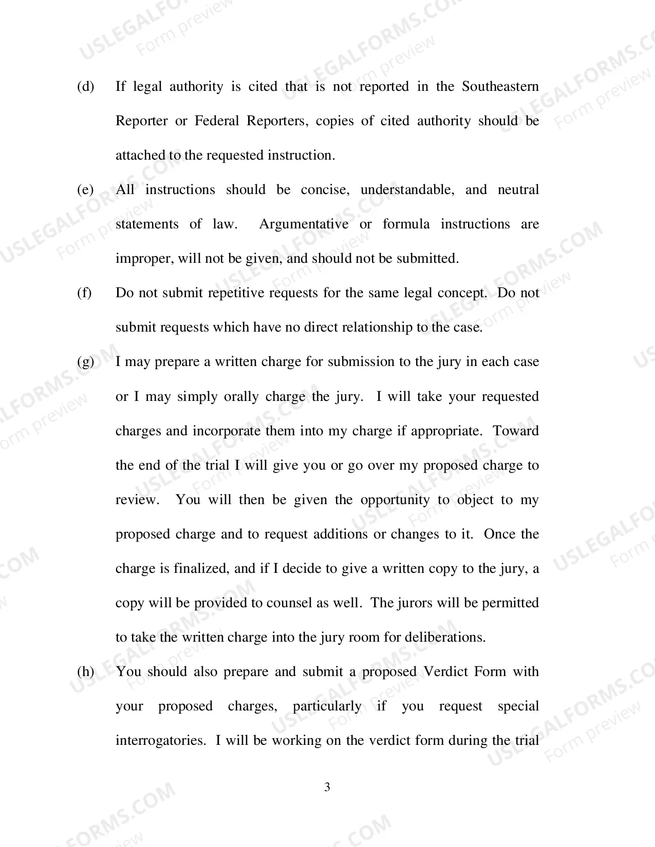 Preview Cain Standing Order - Instructions for Proposed Jury Charges