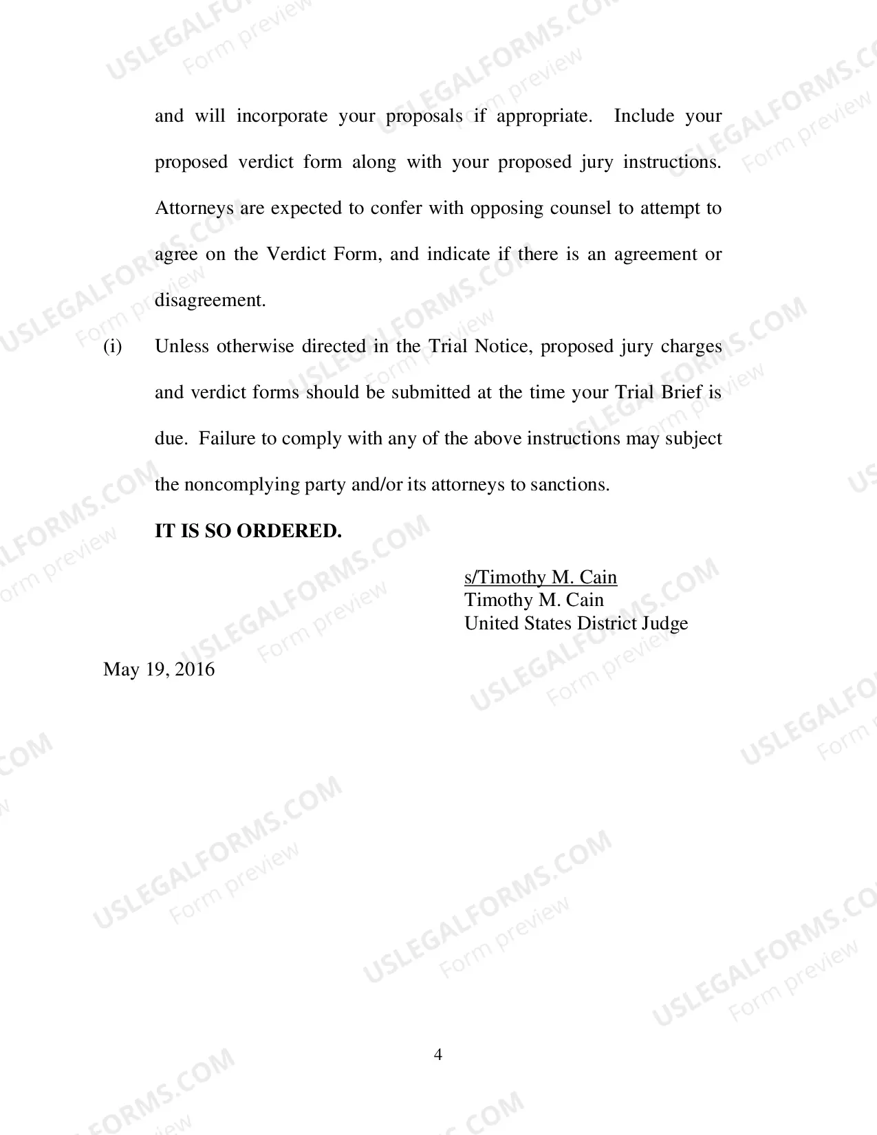 Preview Cain Standing Order - Instructions for Proposed Jury Charges