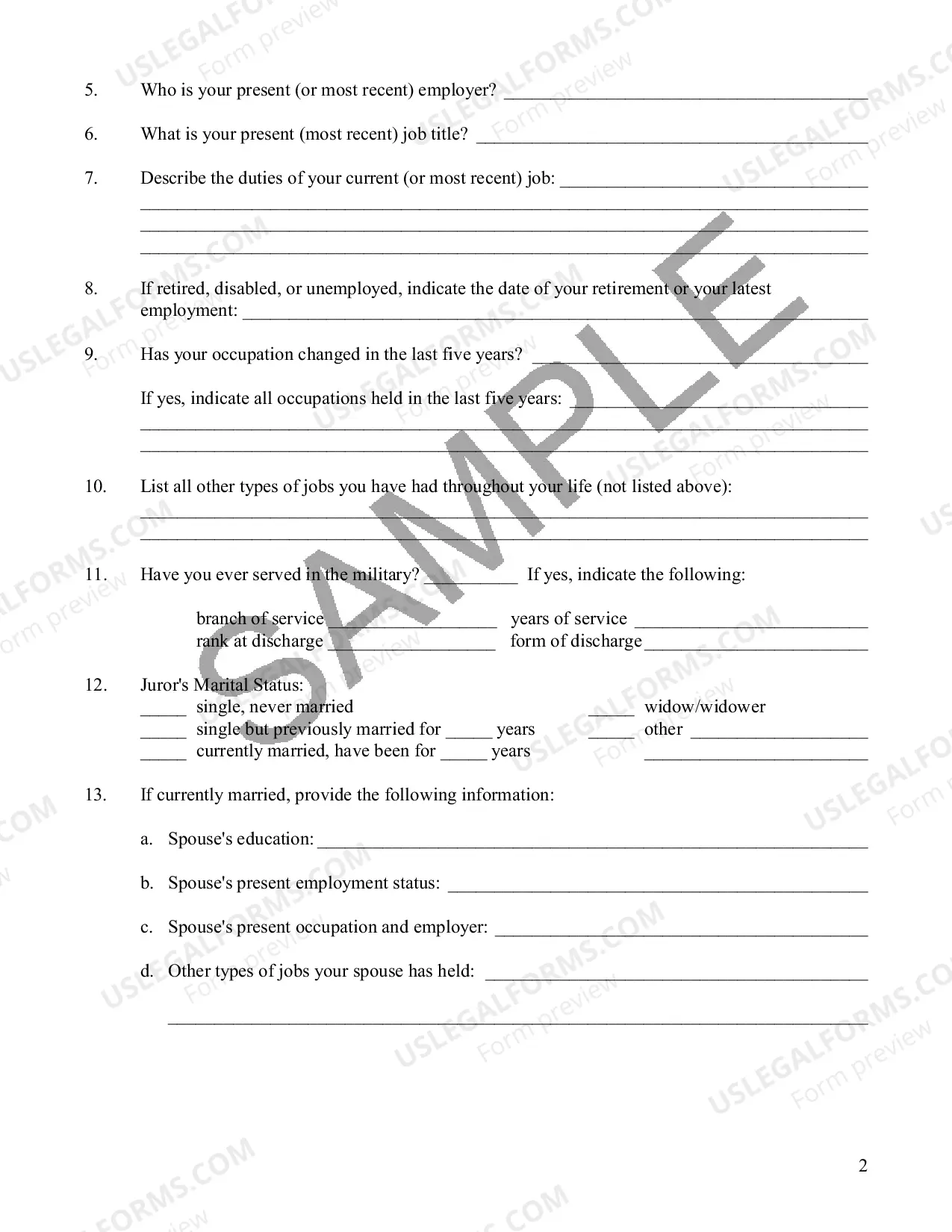 Preview Harwell Standard Juror Questionnaire Sample