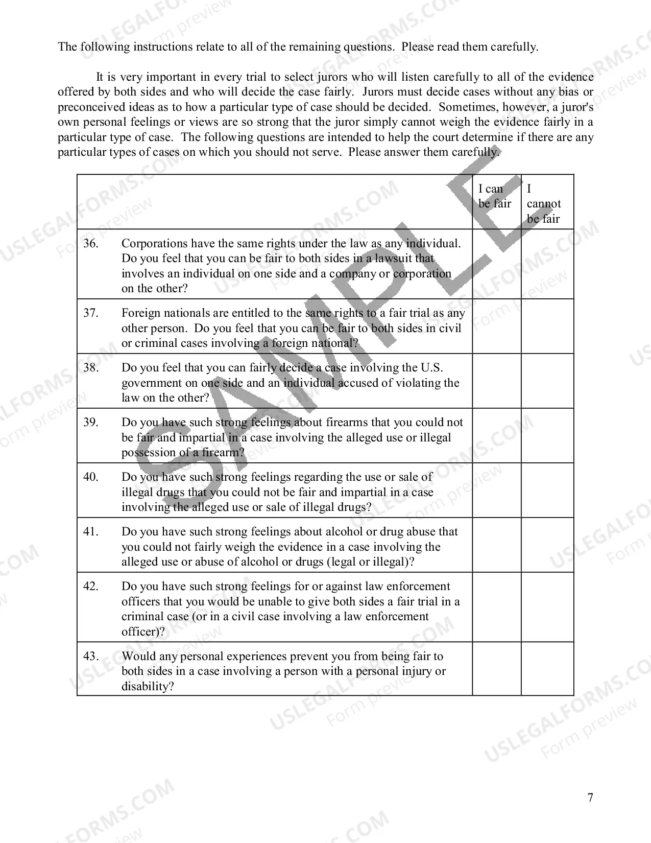 Preview Harwell Standard Juror Questionnaire Sample