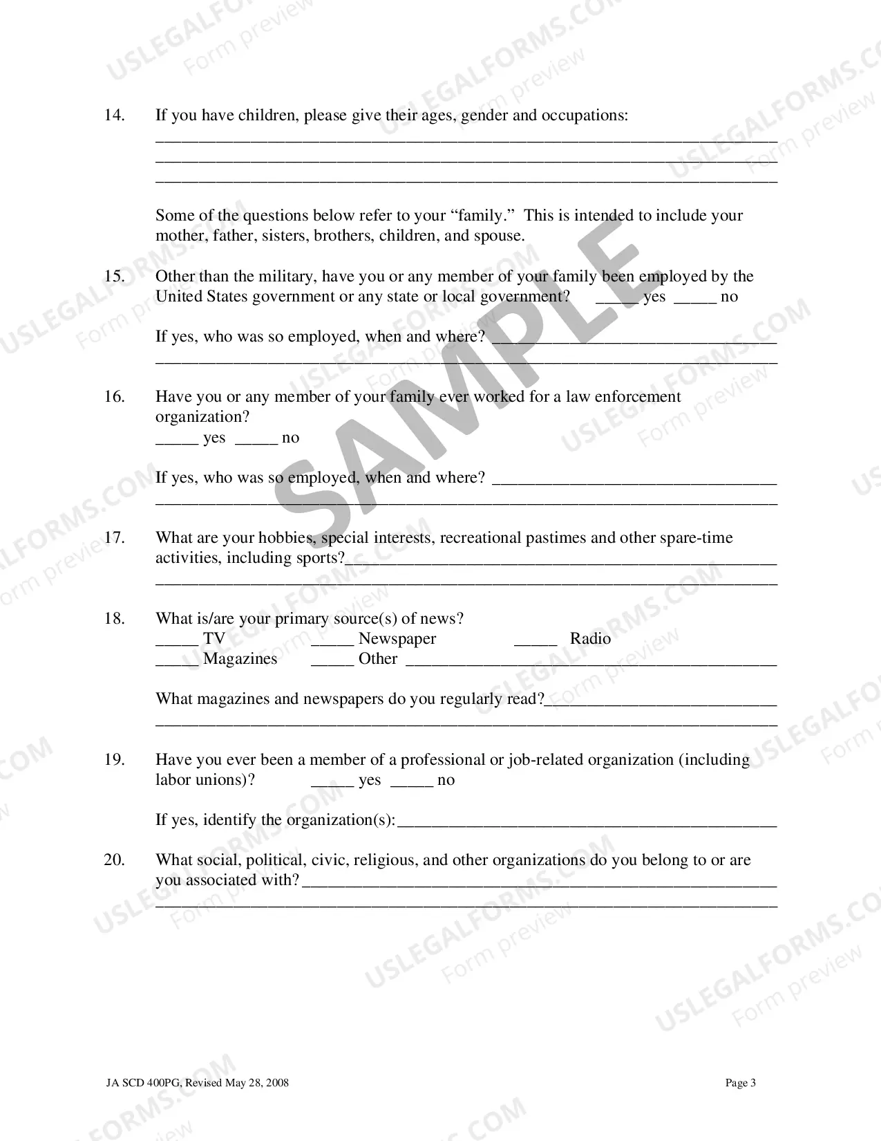 Preview Standard Voir Dire Questionnaire Sample