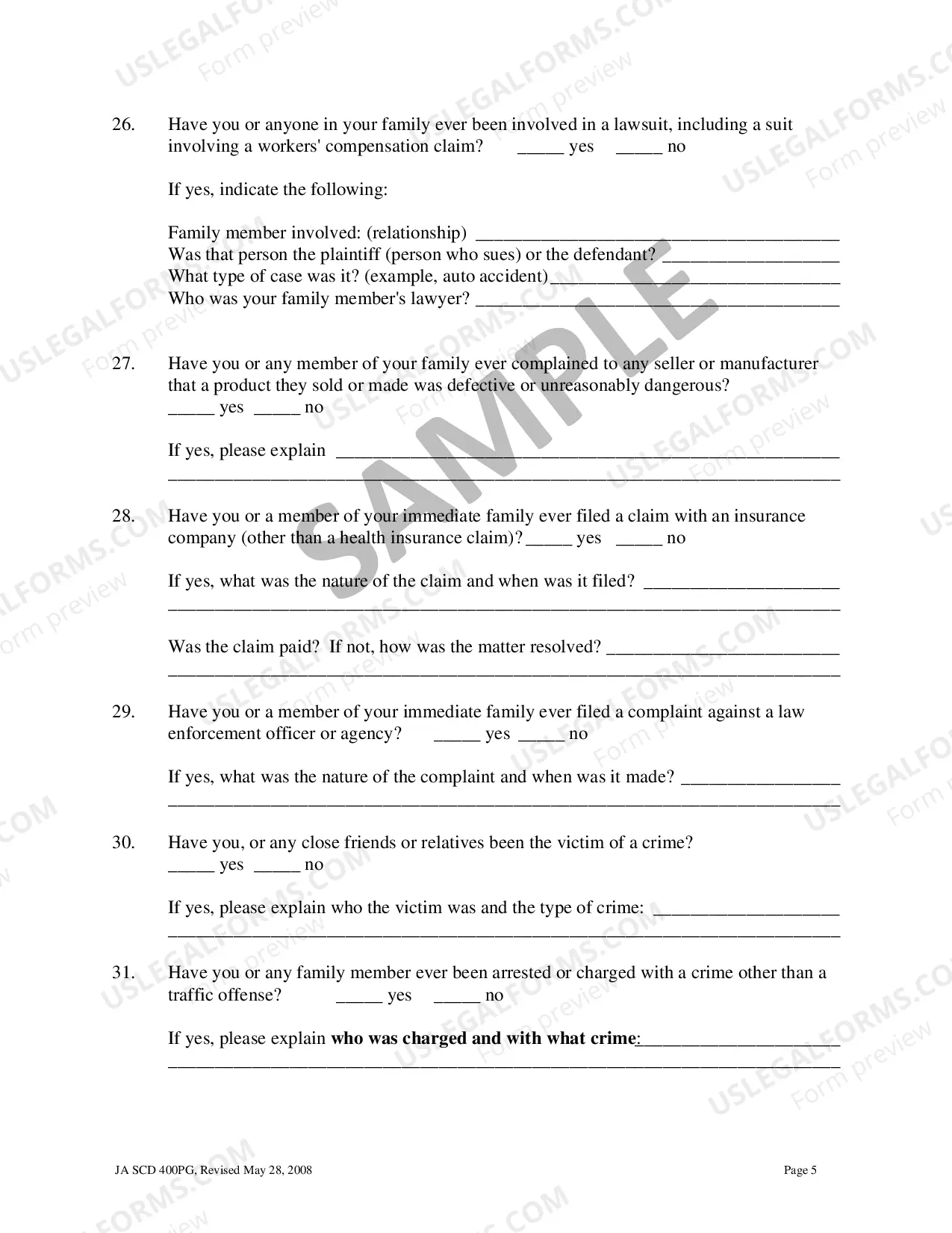 Preview Standard Voir Dire Questionnaire Sample