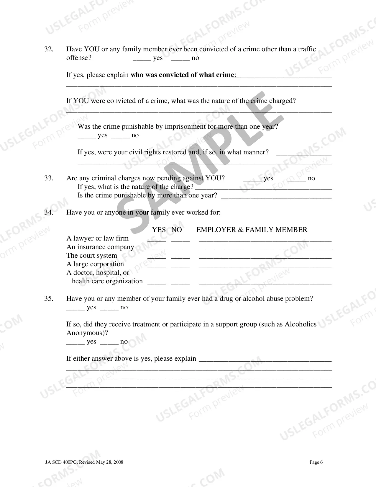Preview Standard Voir Dire Questionnaire Sample