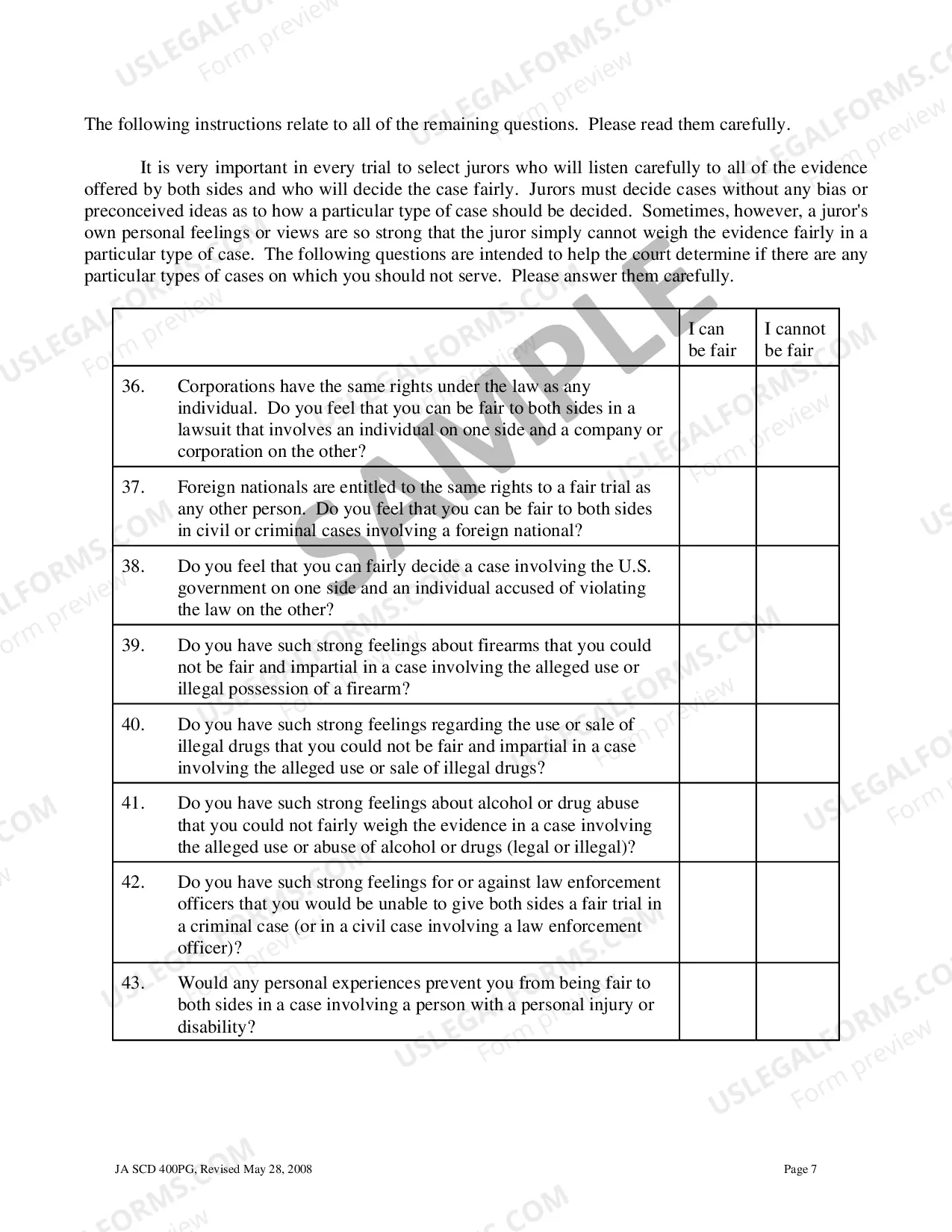 Preview Standard Voir Dire Questionnaire Sample