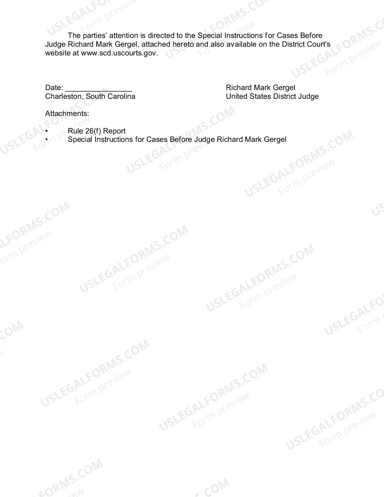 Preview Richard Gergel Sample Scheduling Order