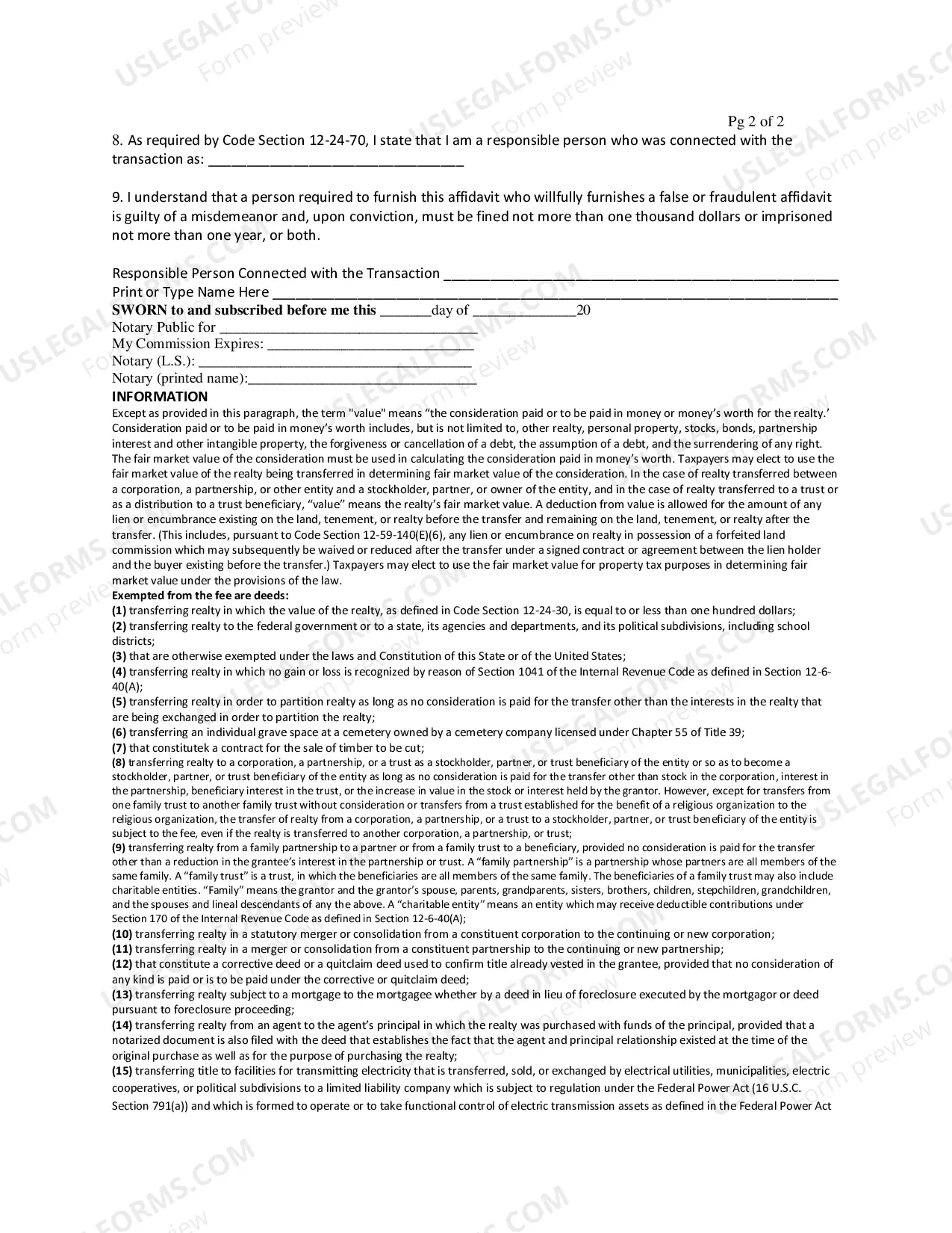 Preview Affidavit For Taxable Or Exempt Transfers