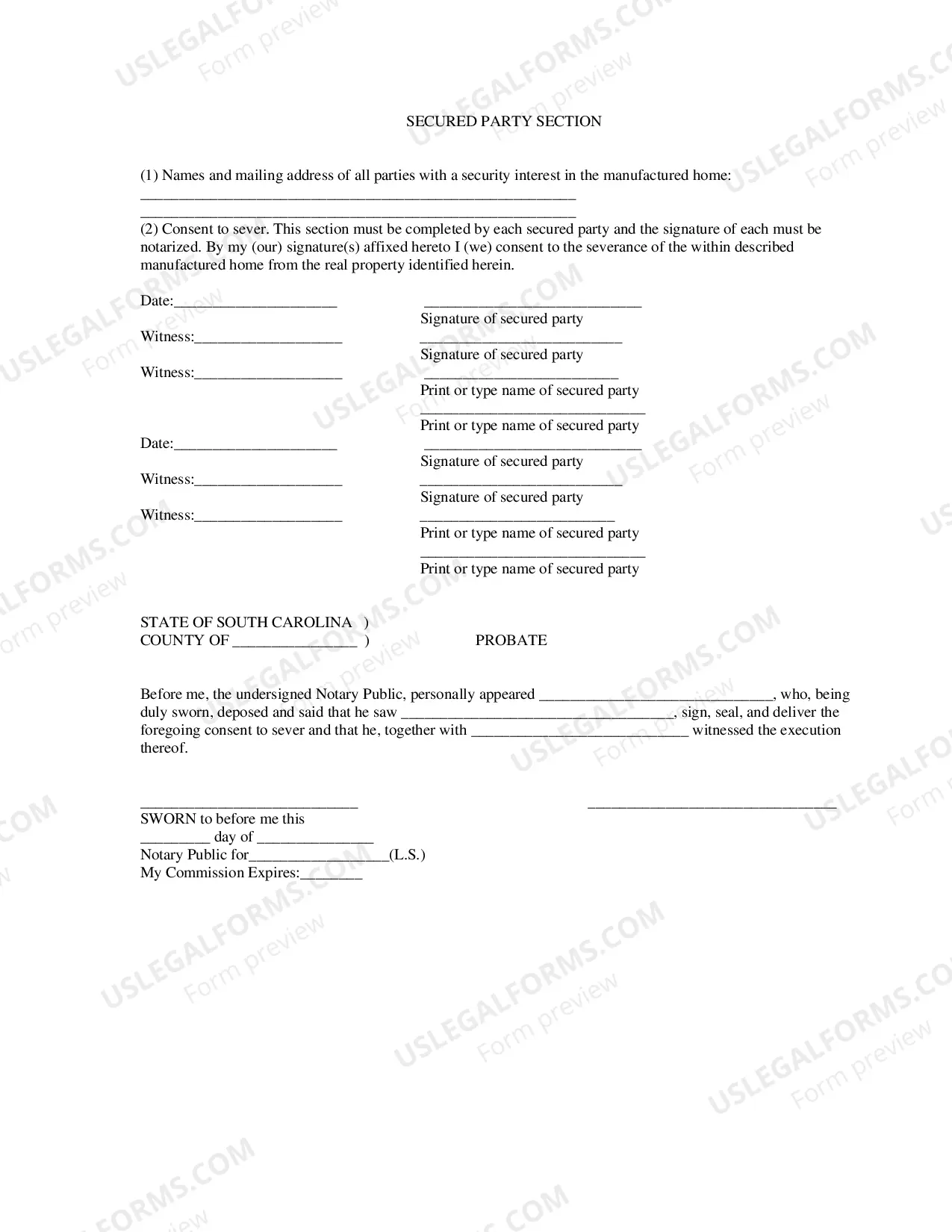 Preview Manufactured Home Severance Affidavit