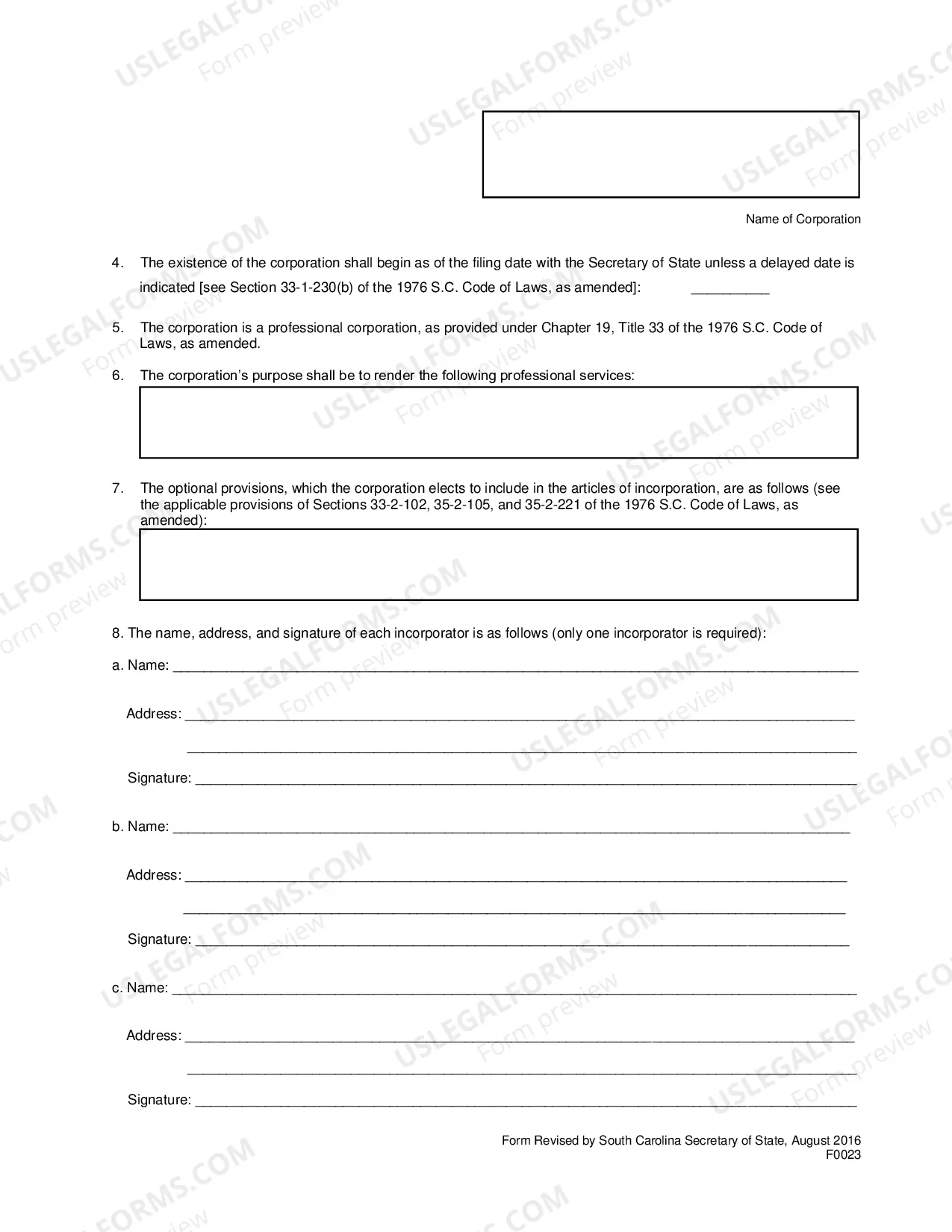 Preview Articles of Incorporation Benefit Corporation Professional Corporation
