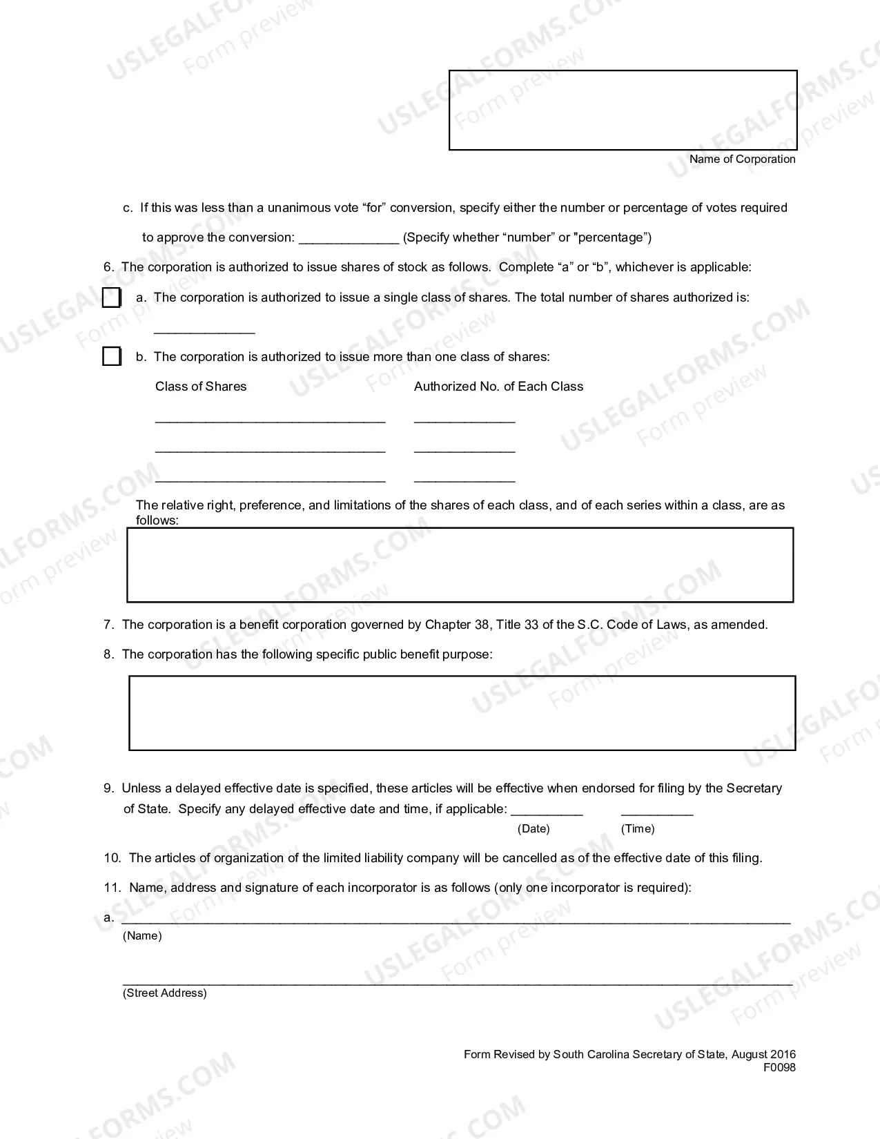 Preview Conversion of A Limited Liability Company To A Benefit Corporation