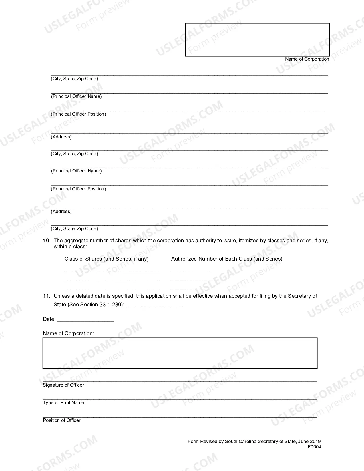 Preview Application For Amended Certificate of Authority By Foreign Corporation