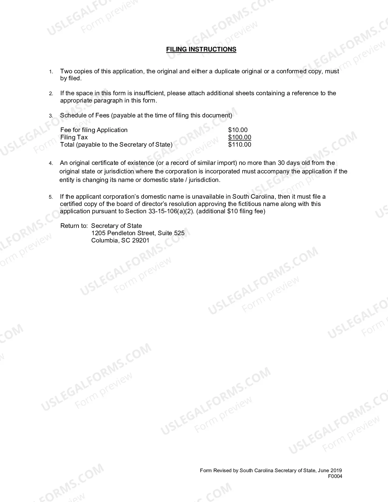 Preview Application For Amended Certificate of Authority By Foreign Corporation
