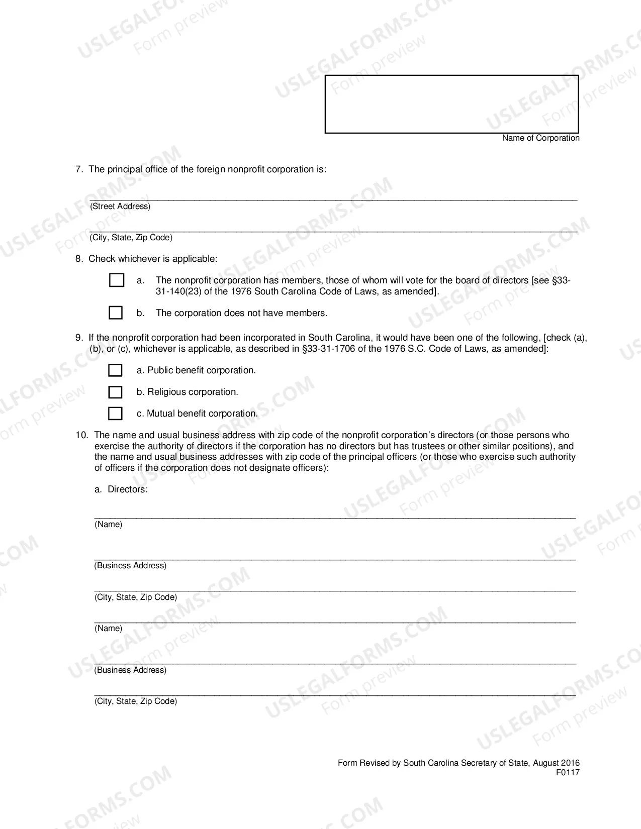 Preview Application For Amended Certificate of Authority To Transact Business