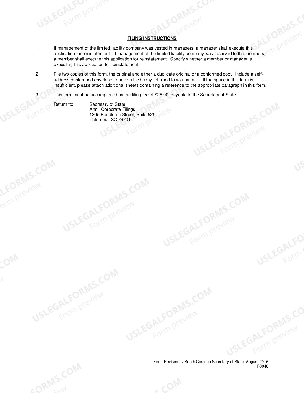 Preview Application For Reinstatement By Limited Liability Company Dissolved By Administrative Action