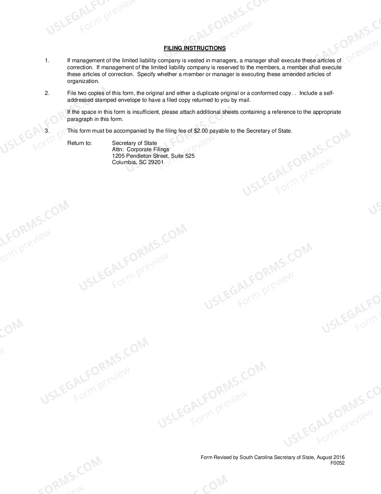 Preview Articles of Correction Limited Liability Company