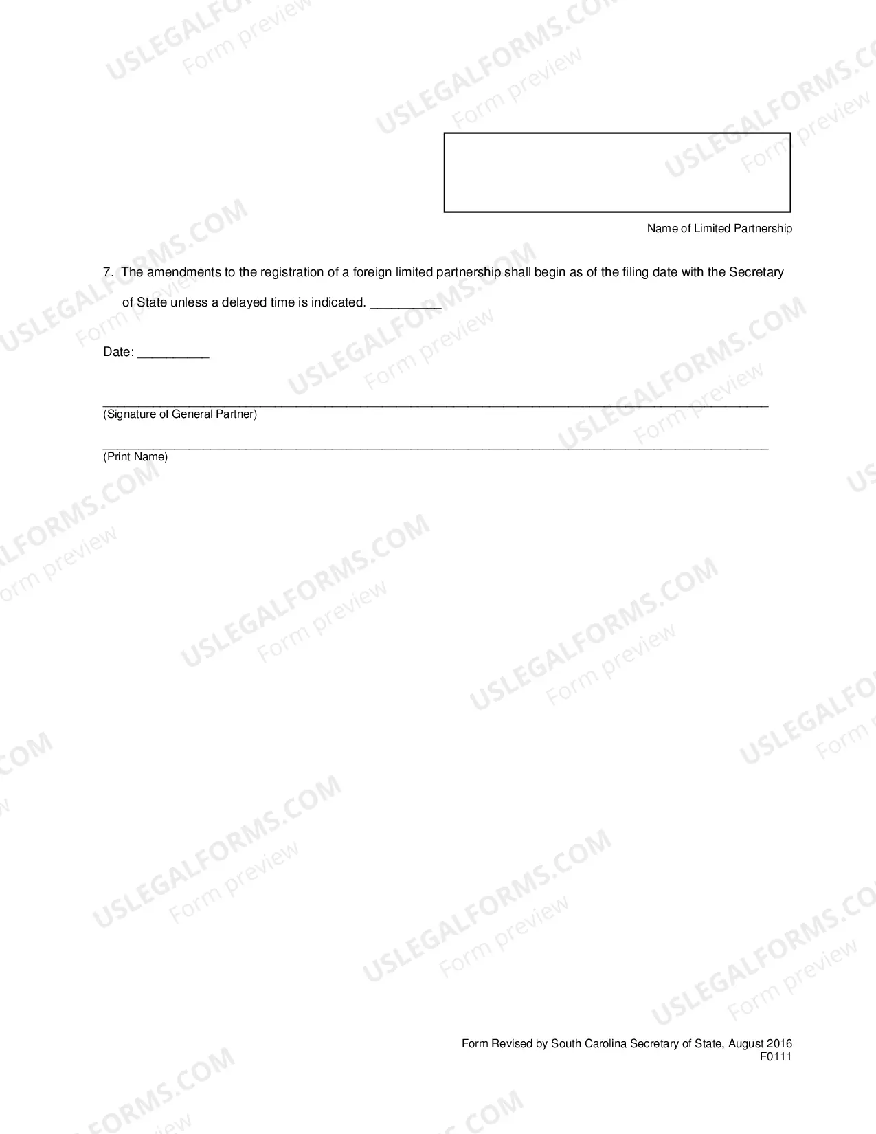 Preview Amendment To Registration of A Foreign Limited Partnership