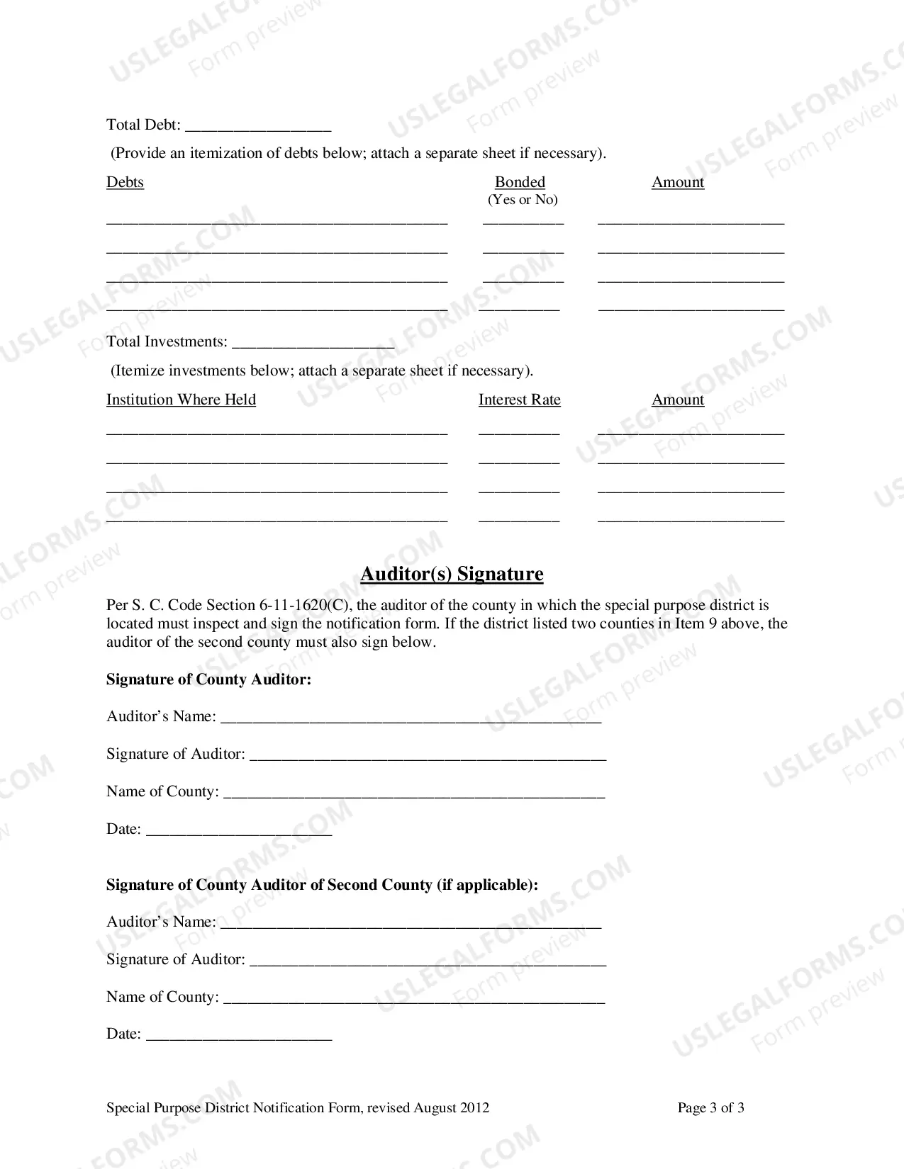 Preview Special Purpose District Notification Form
