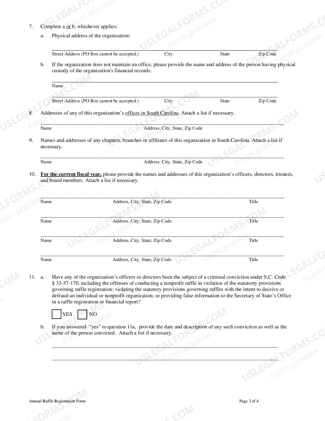 Preview Annual Raffle Registration Form