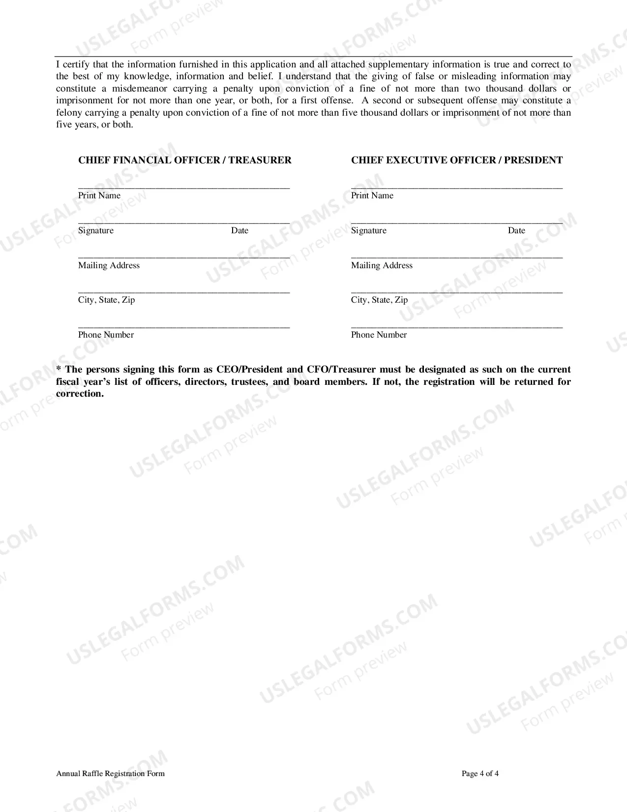 Preview Annual Raffle Registration Form