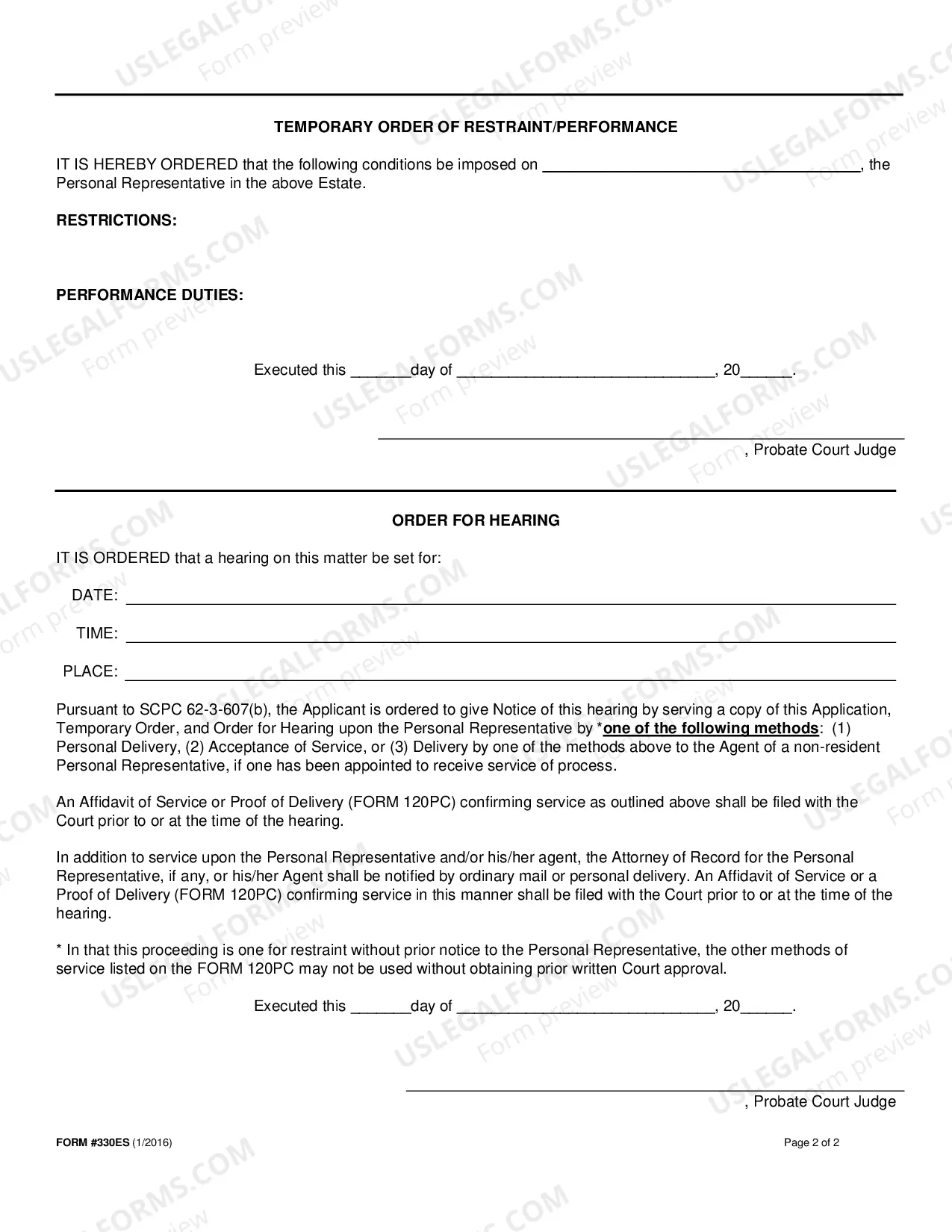 Preview Application for Restraint or Performance of Personal Representative