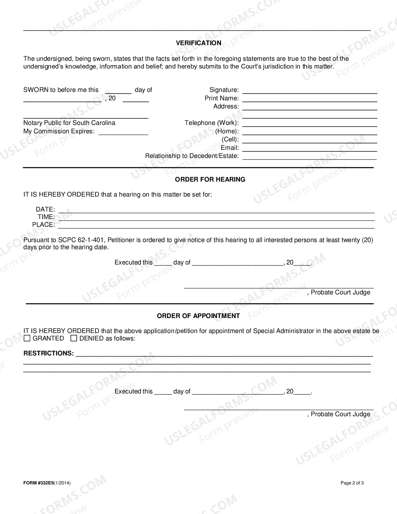 Preview Application / Petition for Appointment of Special Administrator