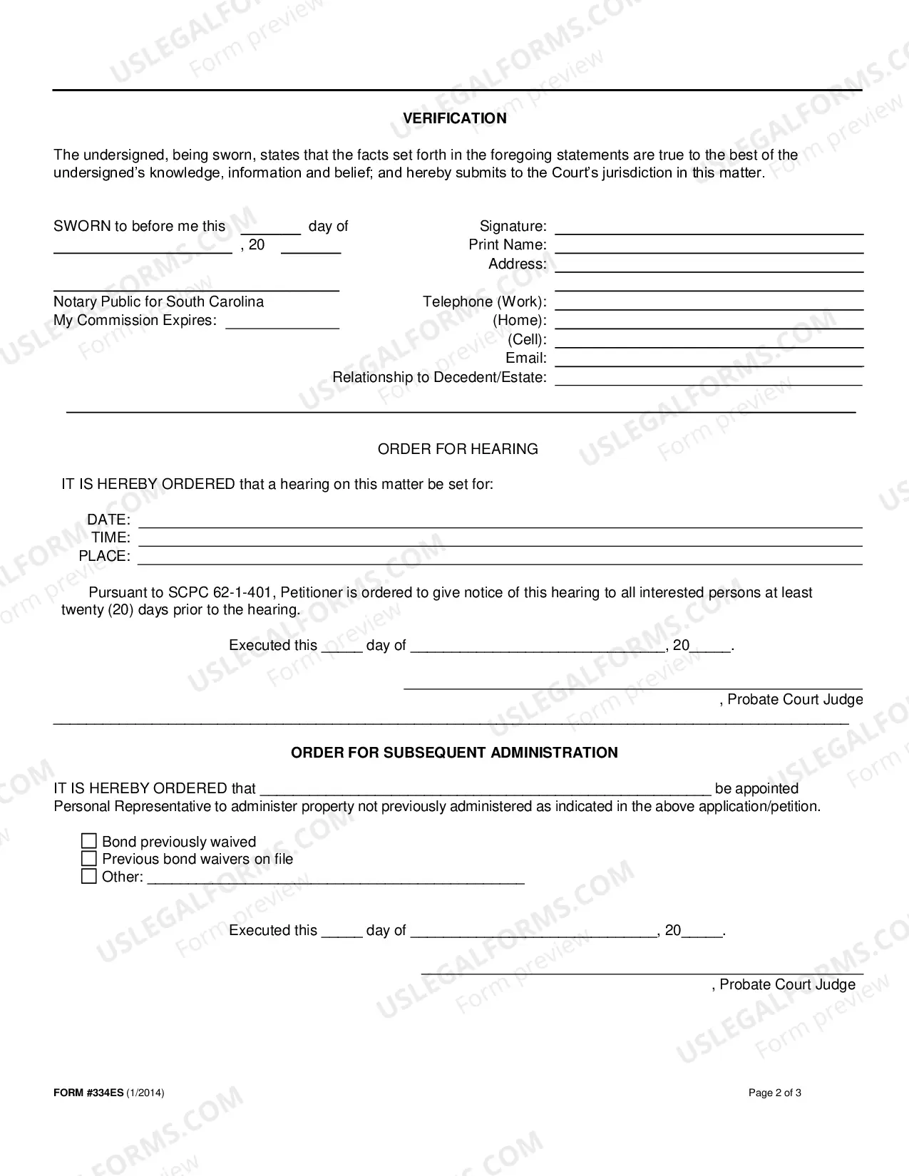Preview Application / Petition for Subsequent Administration