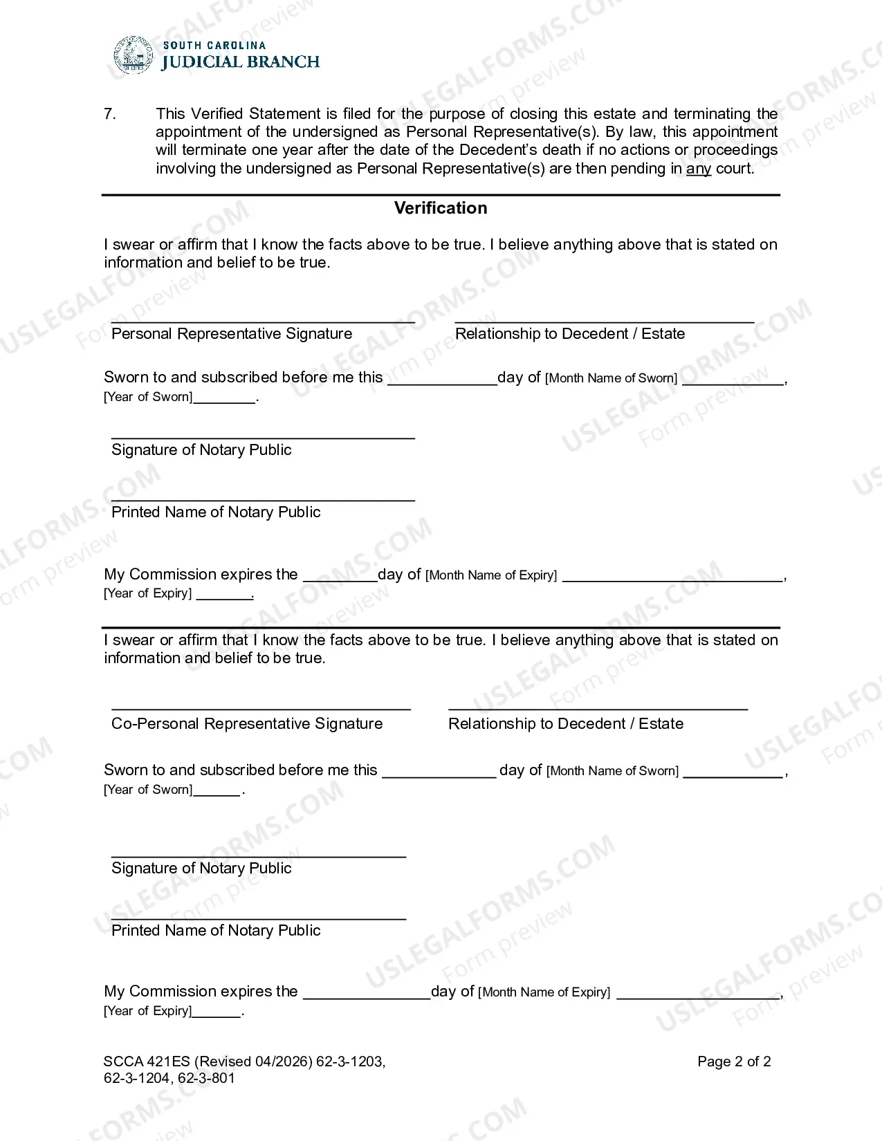 Preview Verified Statement to Close Estate (62-3-1204)