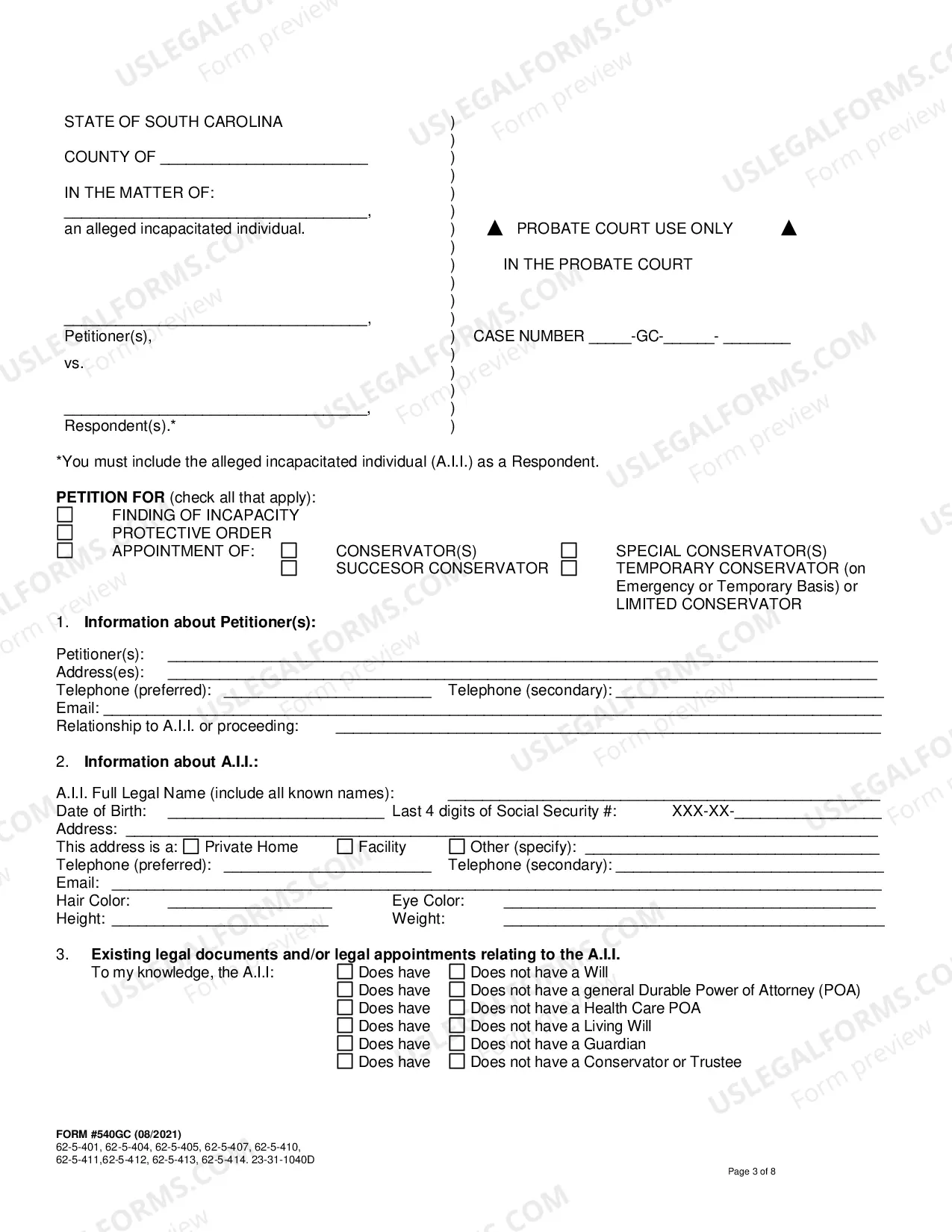 Preview Petition for Protective Order and/or Appointment of Conservator (Mandatory)