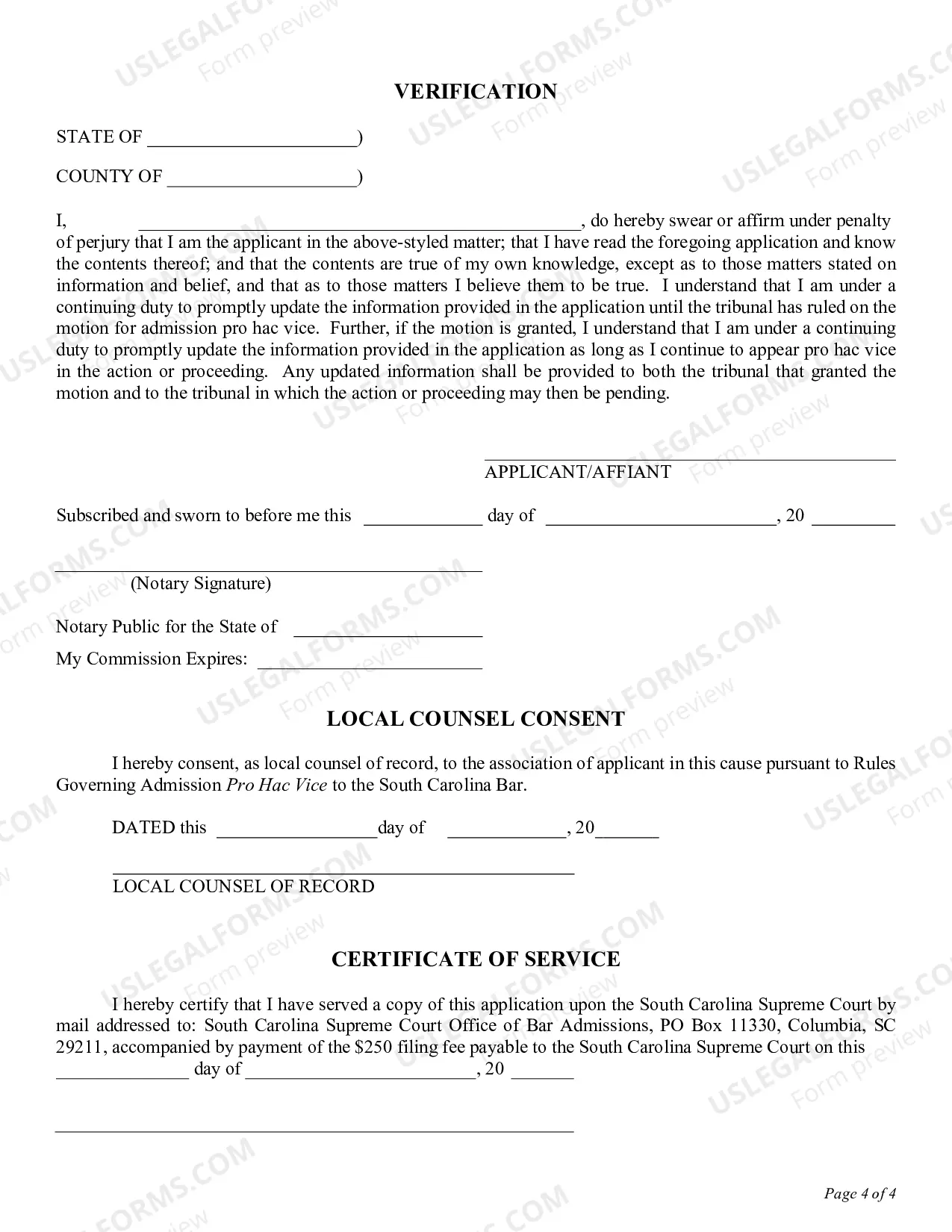 Preview Pro Hac Vice Application