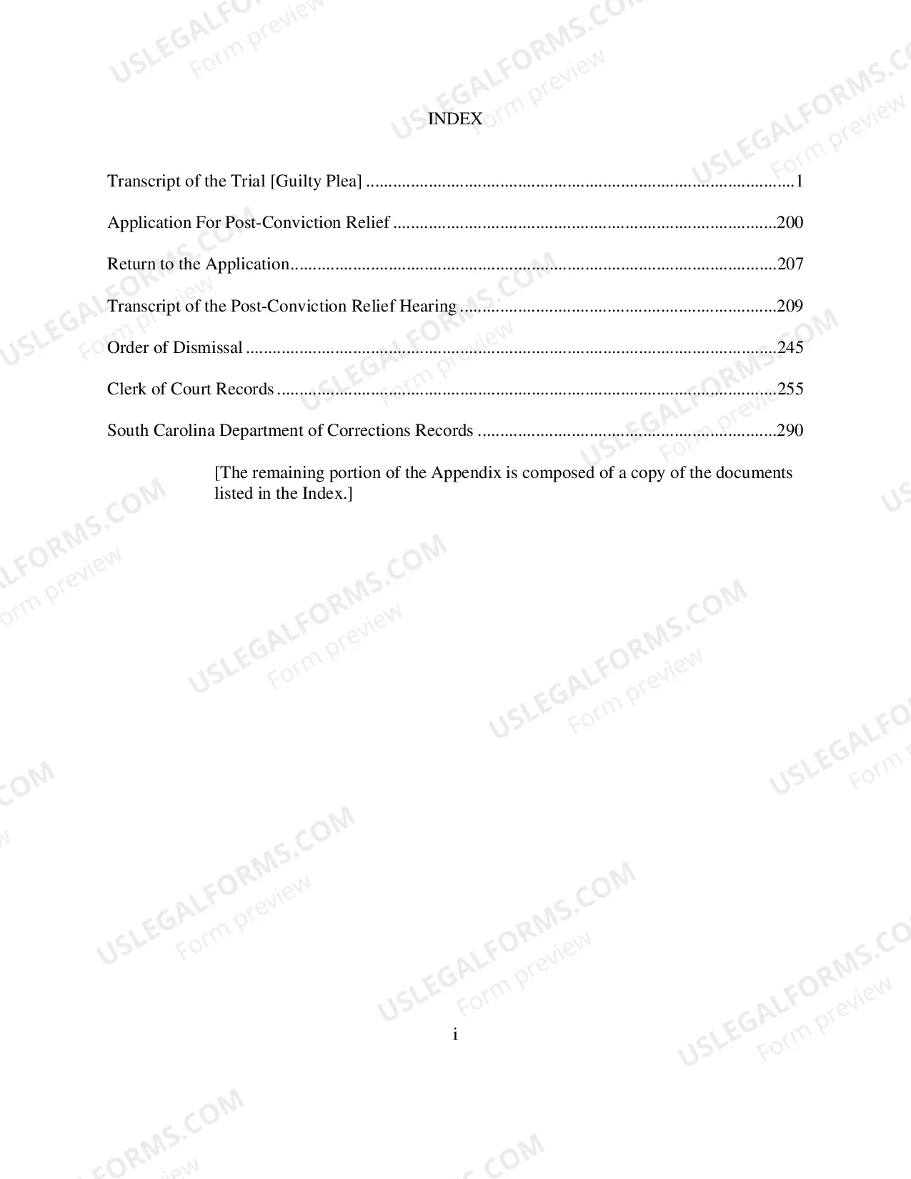 Preview Form 20 - Appendix in Post-Conviction Relief Actions