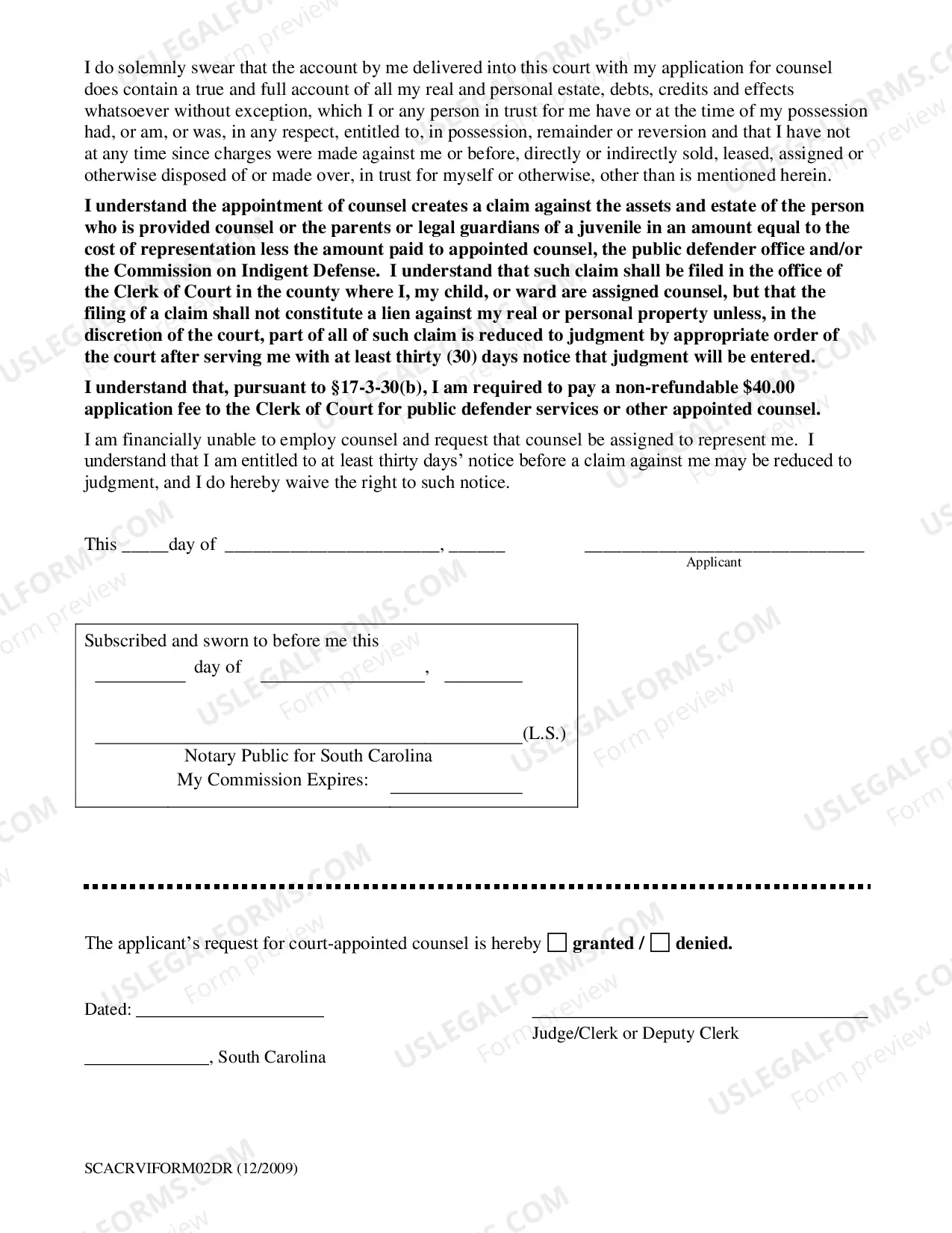 Preview Affidavit of Indigency and Application for Counsel (Domestic Relations)