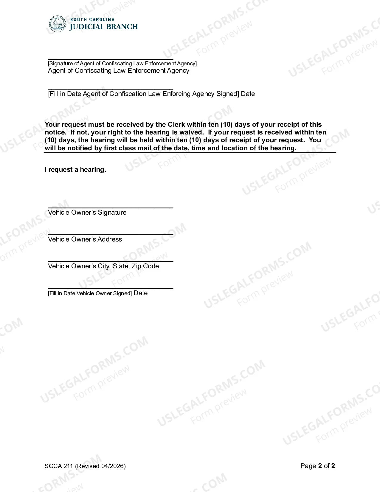 Preview Notice of Confiscation/Request For Confiscation Hearing