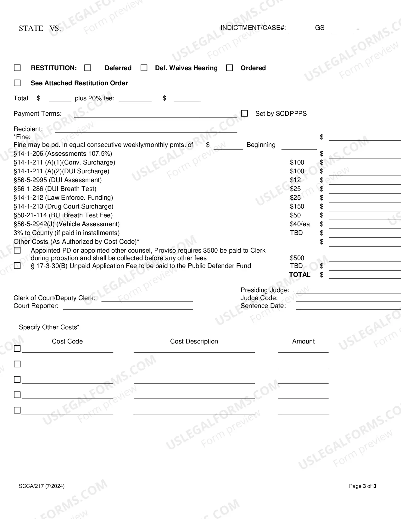 Preview Sentencing Sheet