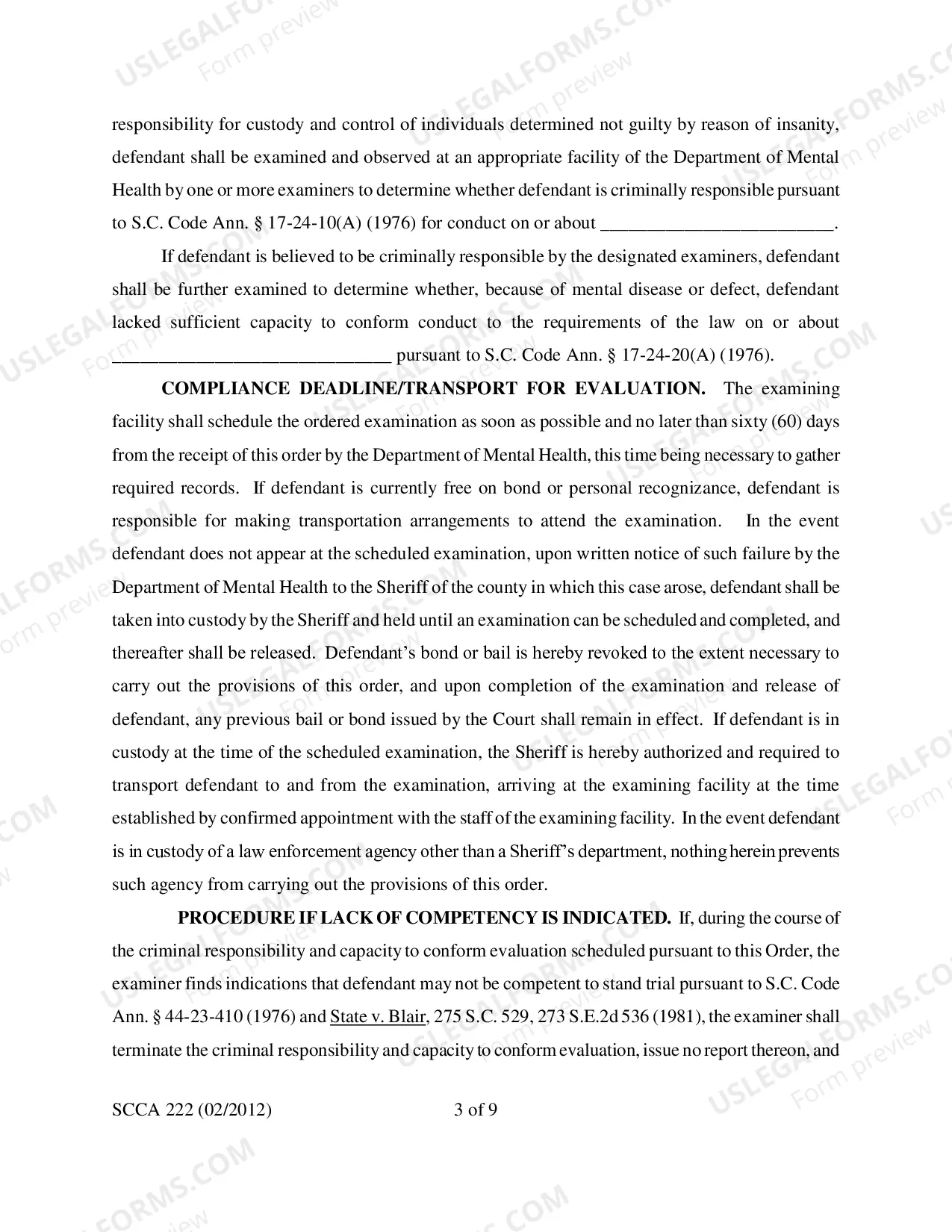Preview Criminal Responsibility Order for McNaughtan Evaluation