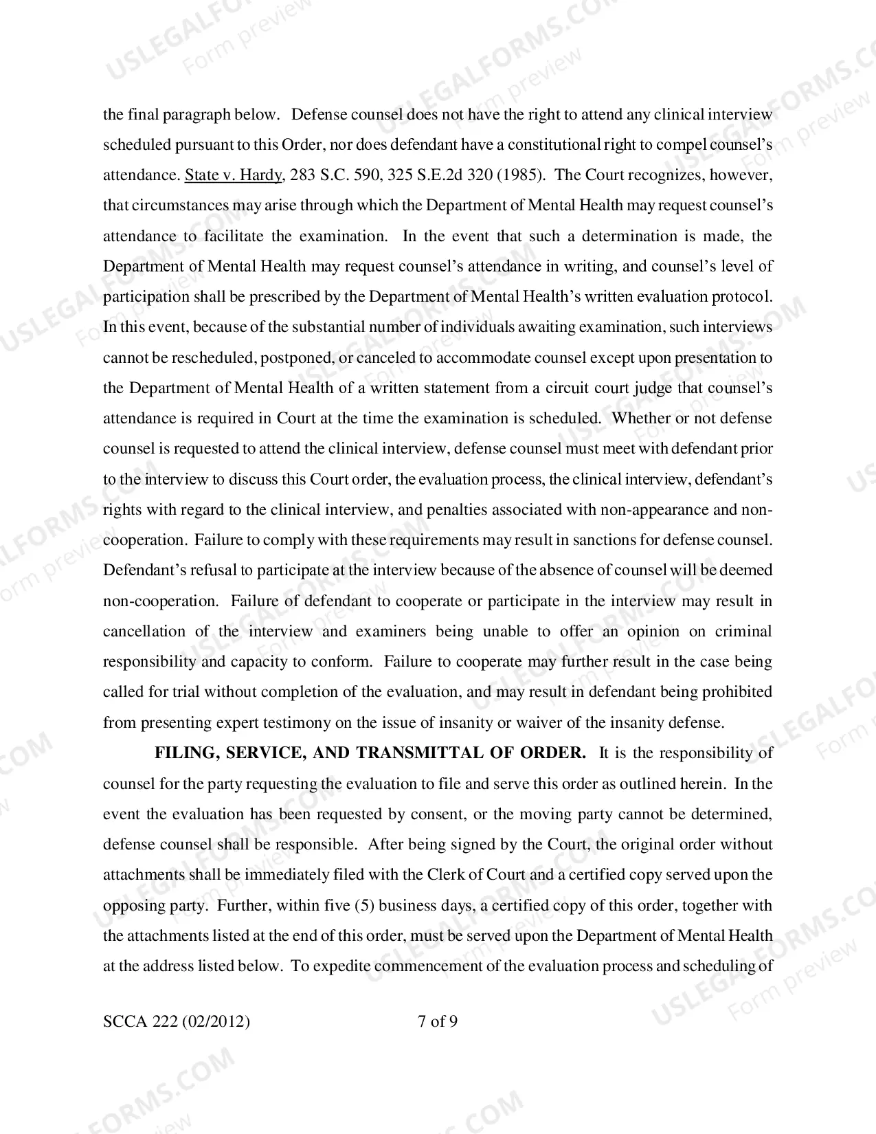 Preview Criminal Responsibility Order for McNaughtan Evaluation