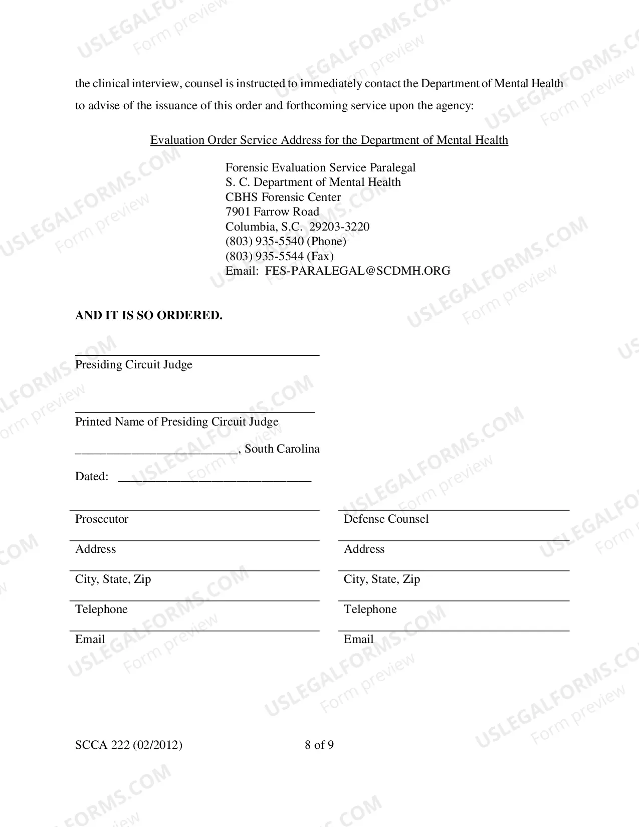 Preview Criminal Responsibility Order for McNaughtan Evaluation