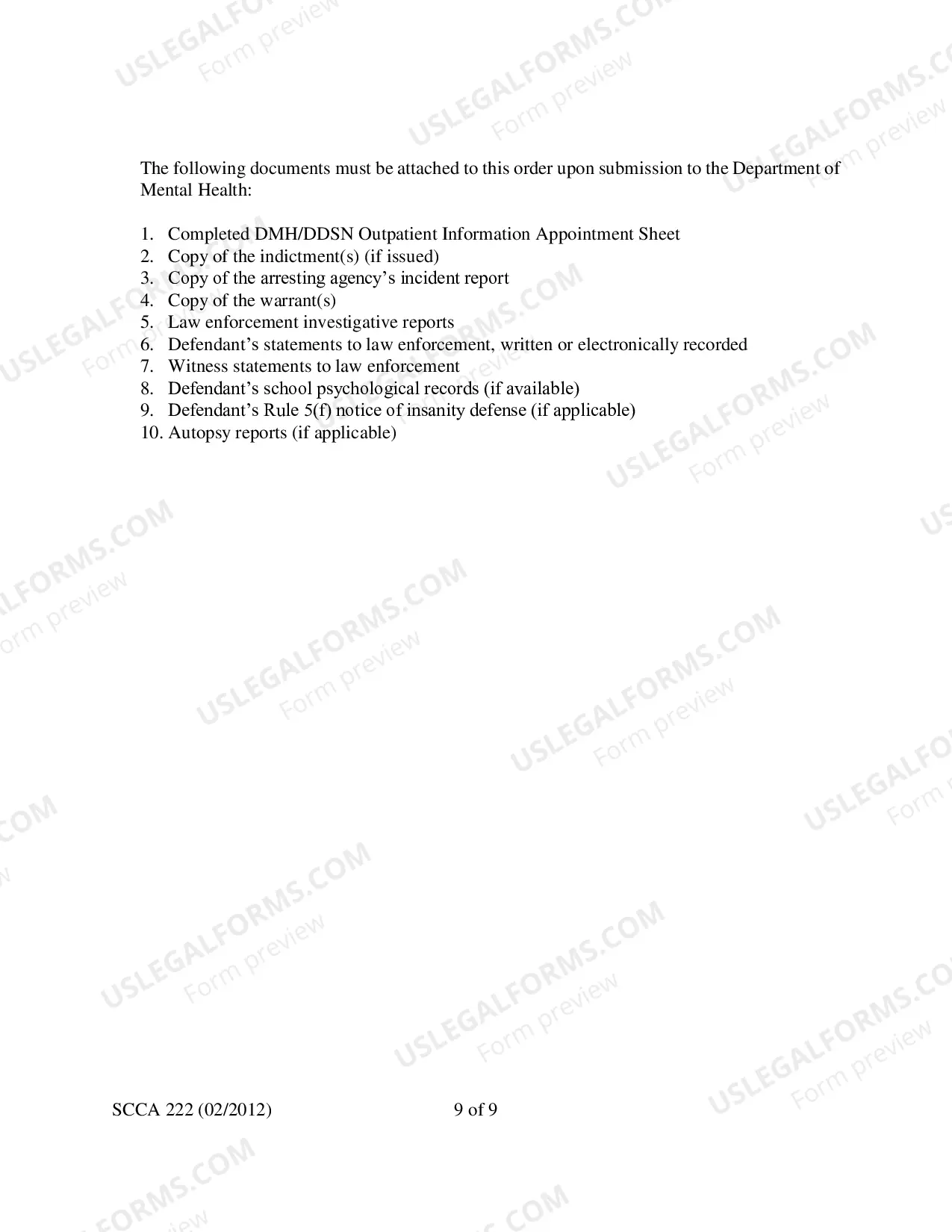 Preview Criminal Responsibility Order for McNaughtan Evaluation