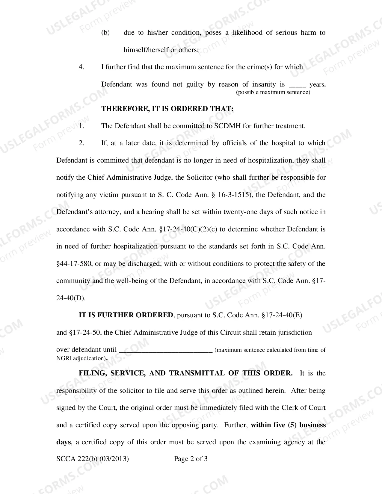 Preview Criminal Responsibility-Not Guilty by Reason of Insanity, Final Order