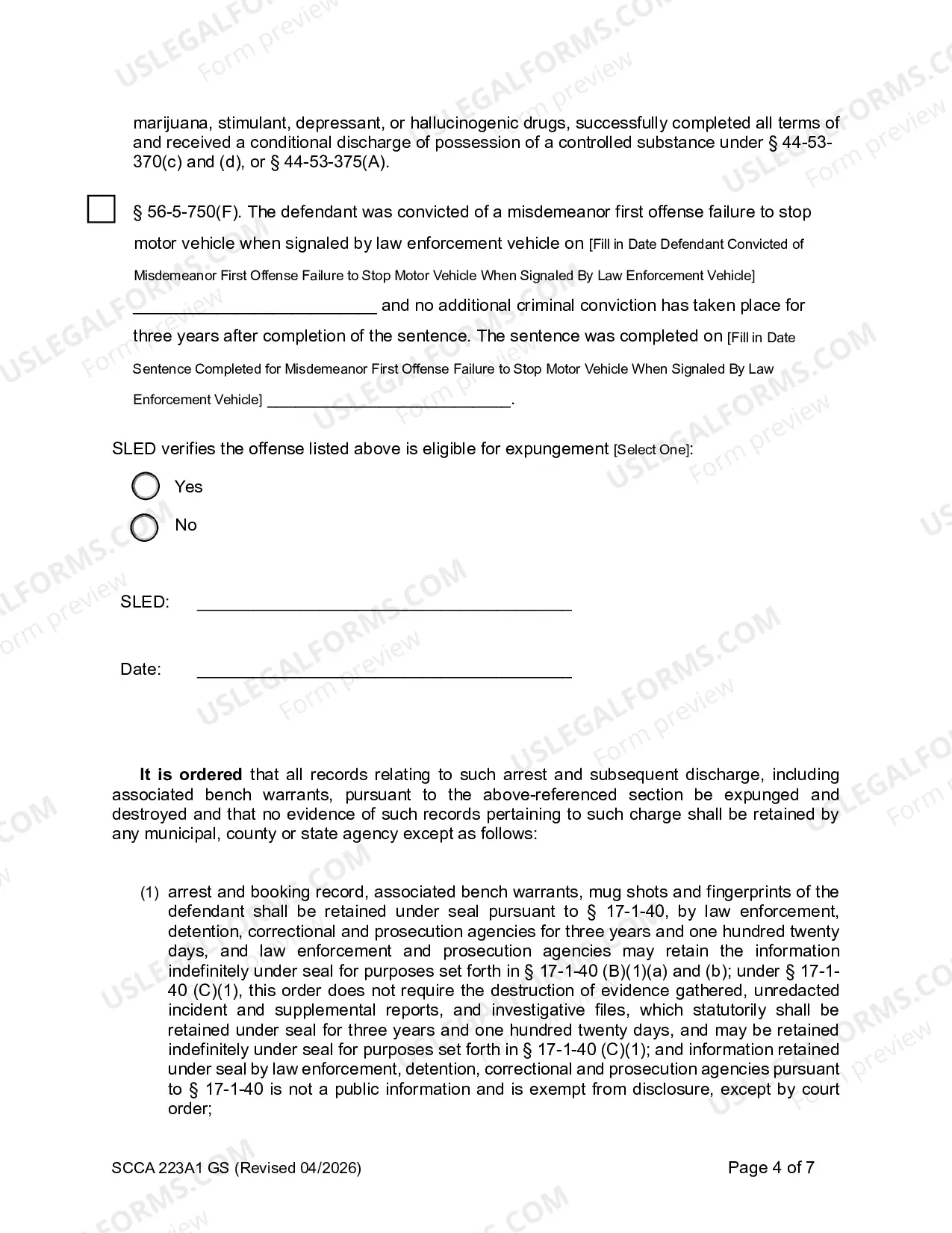 Preview Order for Destruction of Arrest Records (General Sessions)