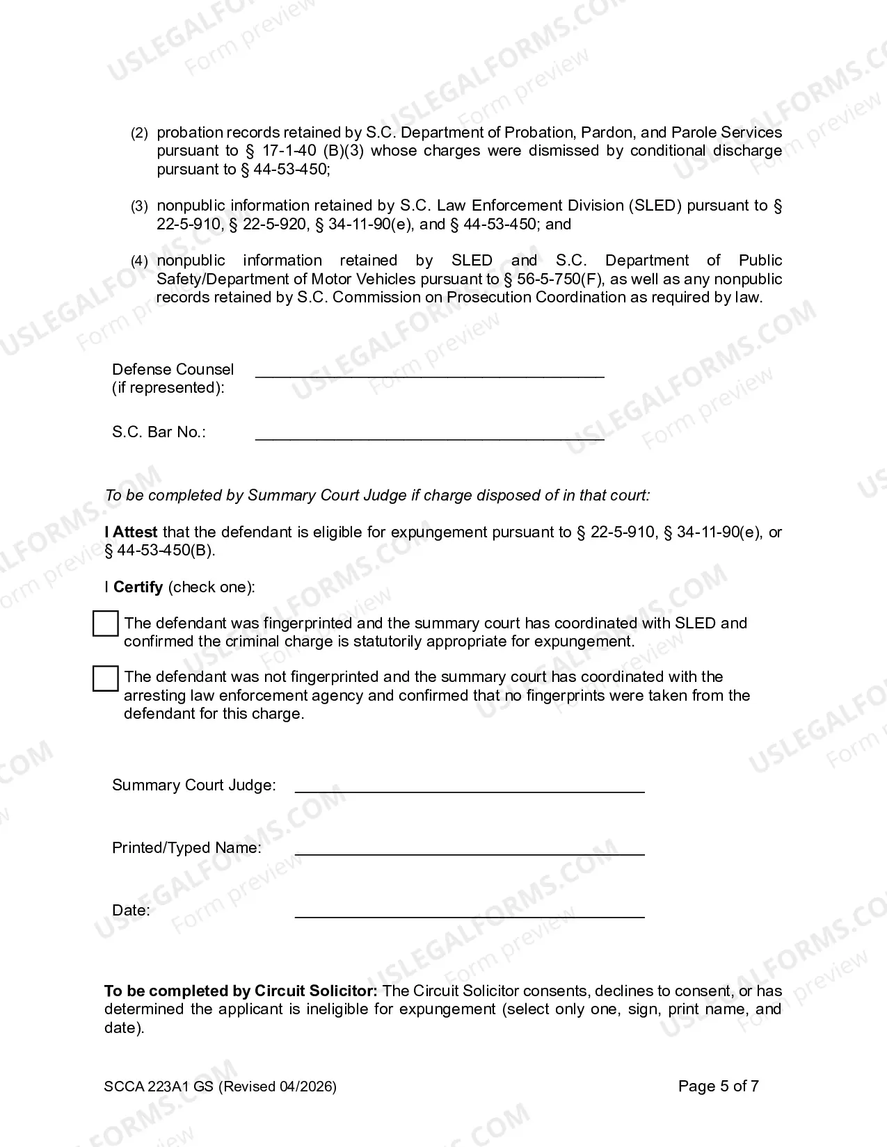 Preview Order for Destruction of Arrest Records (General Sessions)