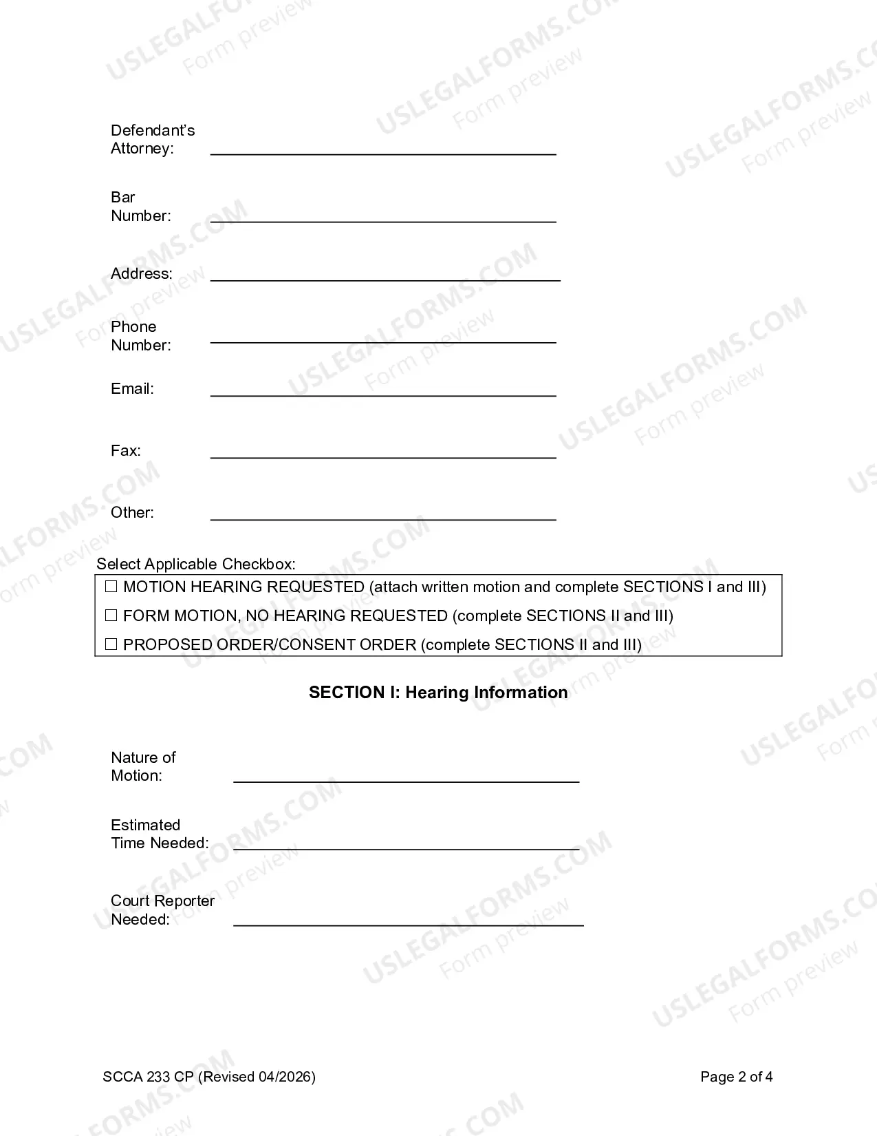 Preview Motion and Order Information Form and Cover Sheet