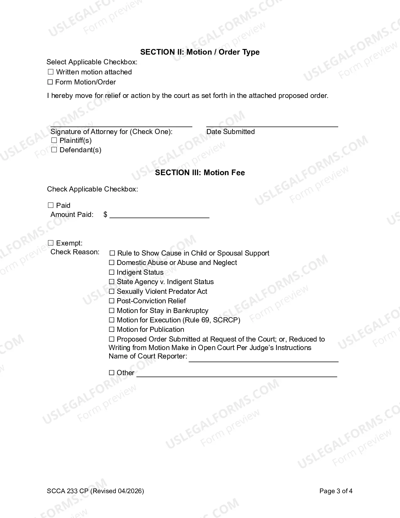 Preview Motion and Order Information Form and Cover Sheet
