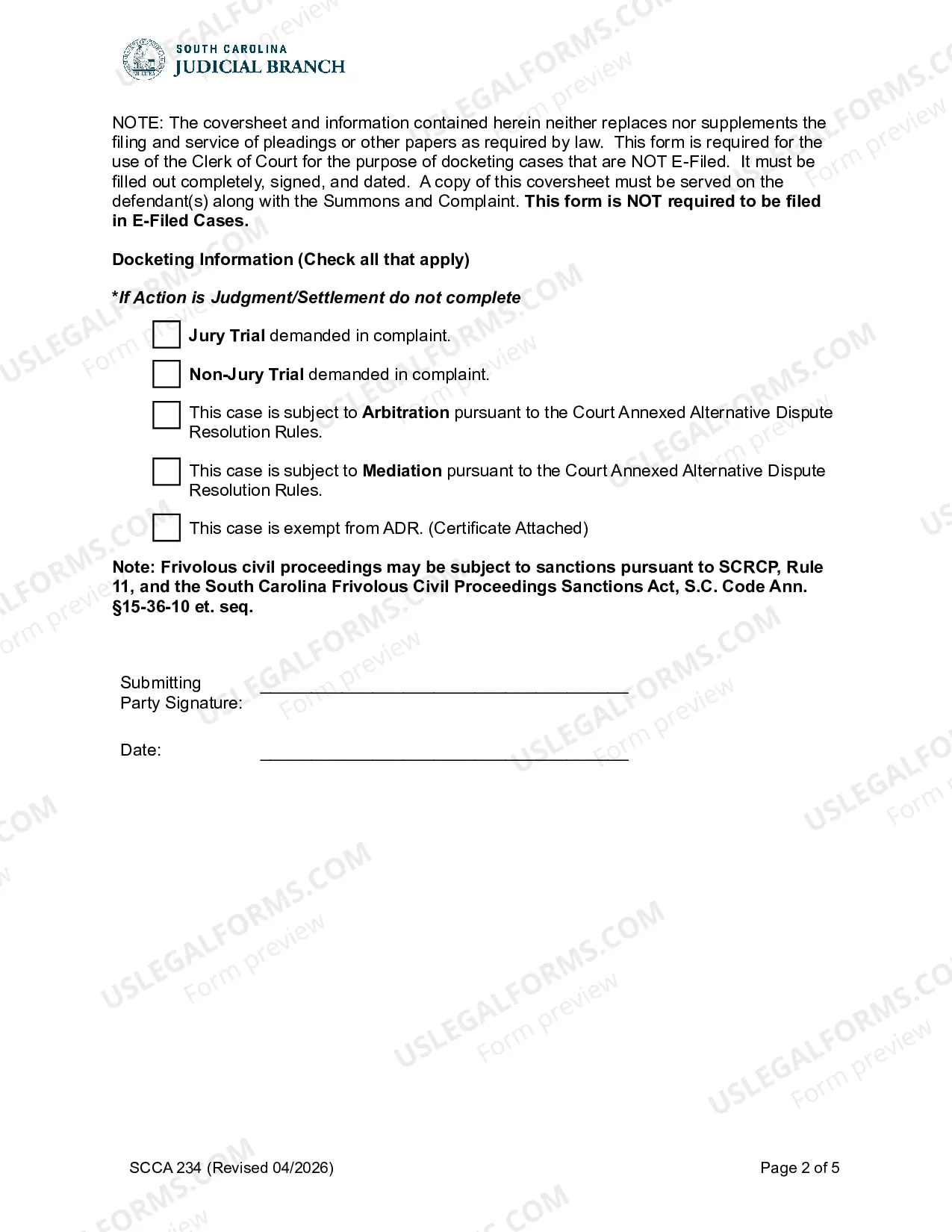 Preview Civil Action Coversheet