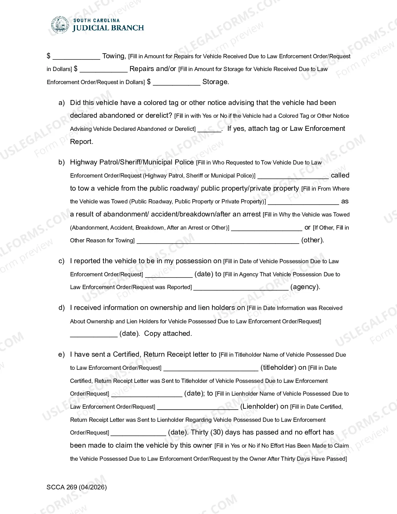 Preview Petition and Affidavit for Discarded/Abandoned Vehicles/Property