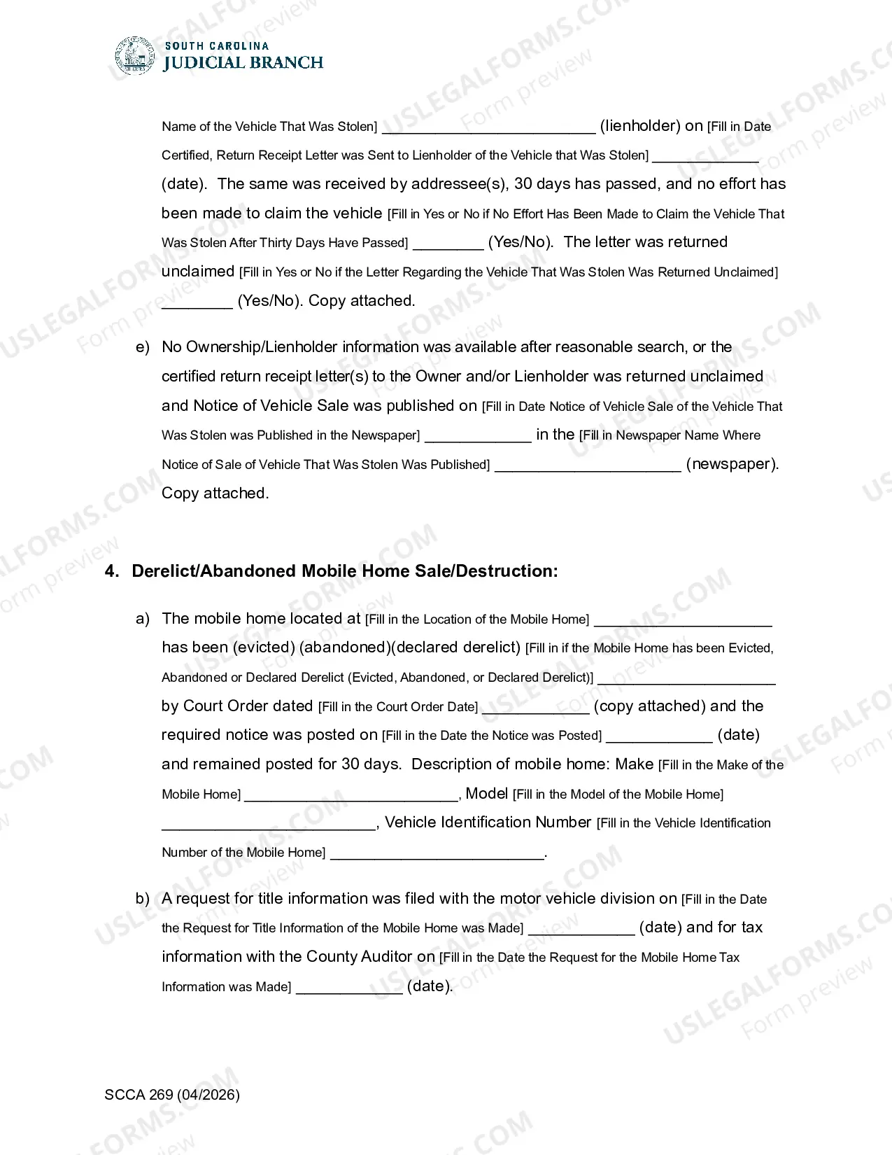 Preview Petition and Affidavit for Discarded/Abandoned Vehicles/Property